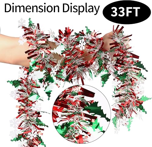 Miniatura 2 de Guirnalda de Oropel Retorcido de Navidad, 33 pies de Guirnalda de Papel Metálico Brillante Artificial para Decoraciones de Árbol de Navidad, para