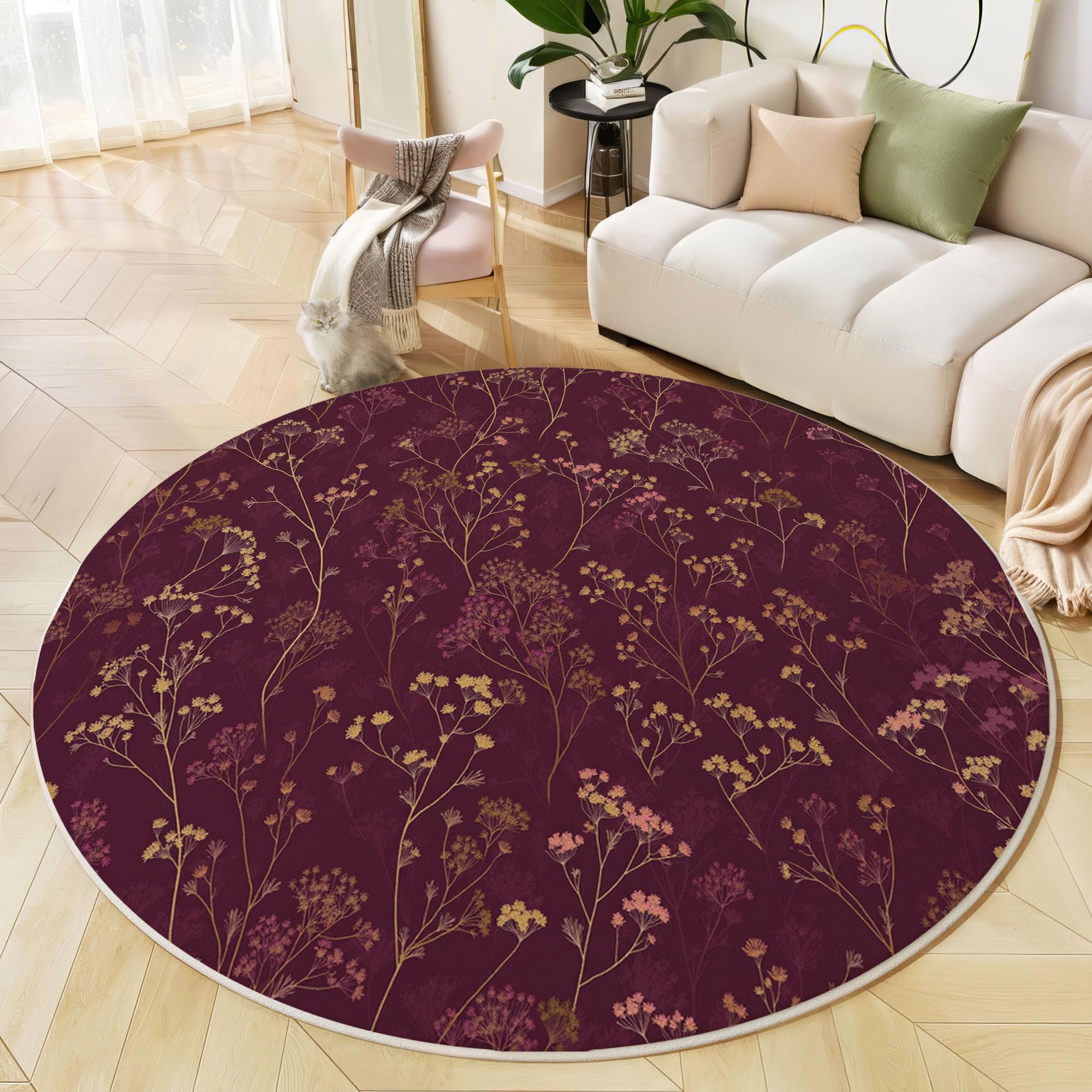 Tapis rond de fleurs d'aneth pour un bureau de style vintage chaleureux