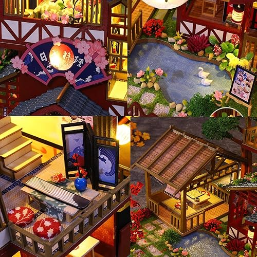 Miniatura 5 de Kit en miniatura de casa de muñecas de bricolaje, modelo de artesanía en casa de estilo japonés 1:24 con muebles y caja de música, rompecabezas de