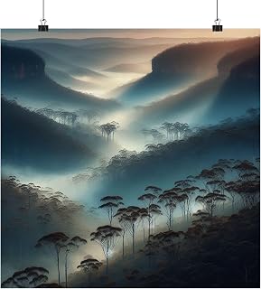 Blue Mountains Australia – Eucalyptus Mist Turns Blue at Distance Matte Poster – 18x18 Inch Made in USA