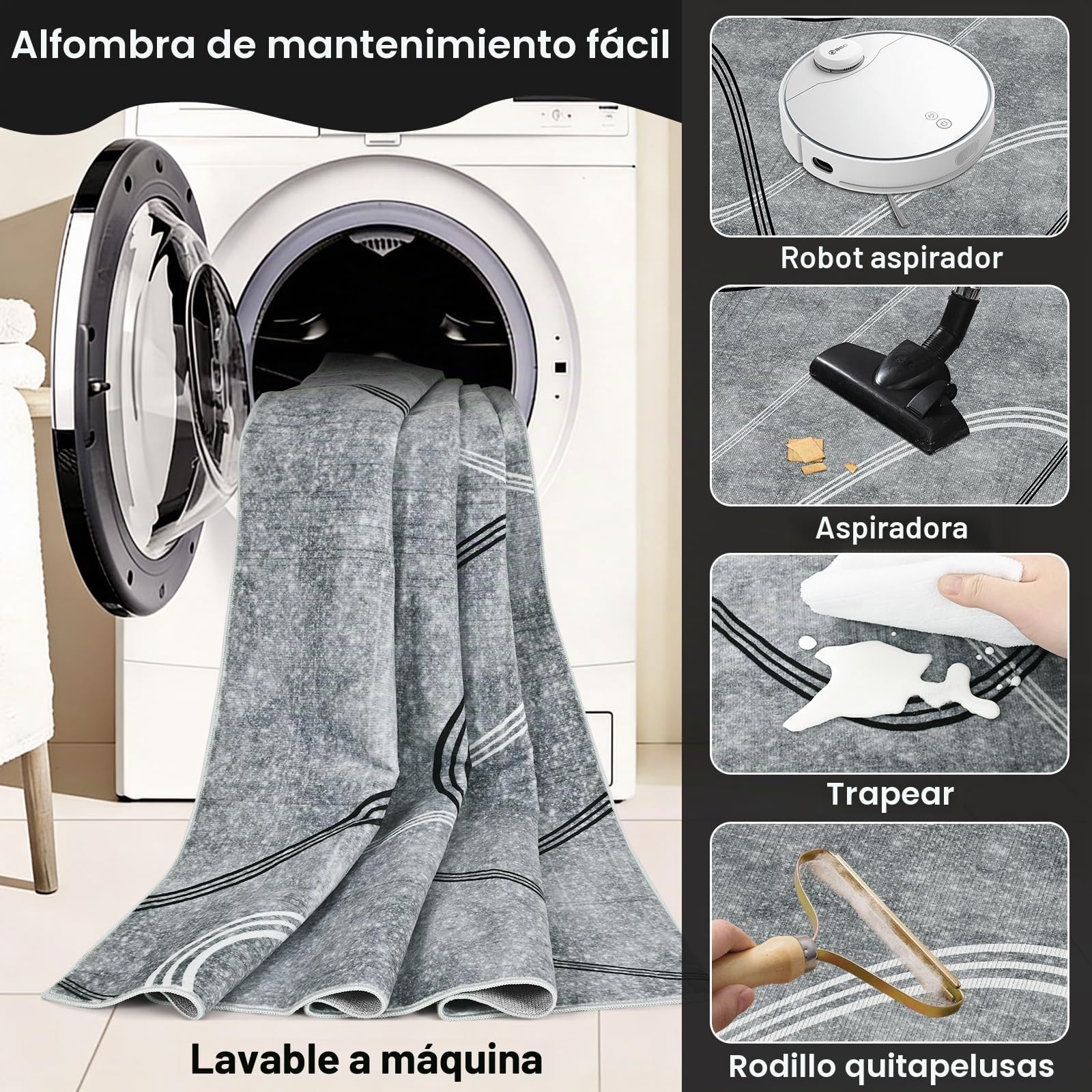 Alishomtll Alfombra de salón gris de pelo corto, 160 x 230 cm, diseño de líneas geométricas, con parte inferior antideslizante, moderna, suave, lavable, alfombra de cocina para dormitorio, entrada y