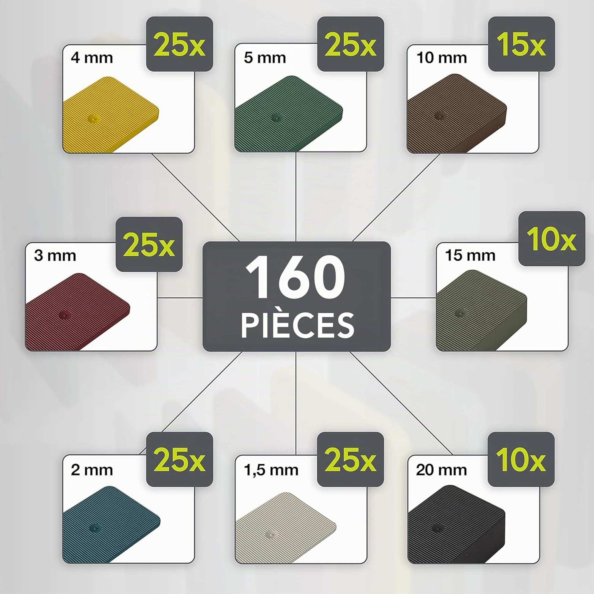 plaques de support de haute qualité 60 x 40 mm | Entretoises en plastique | Capacité de charge jusqu'à 5 tonnes | Lot : 1,5, 2, 3, 4, 5, 10, 15, 20 mm