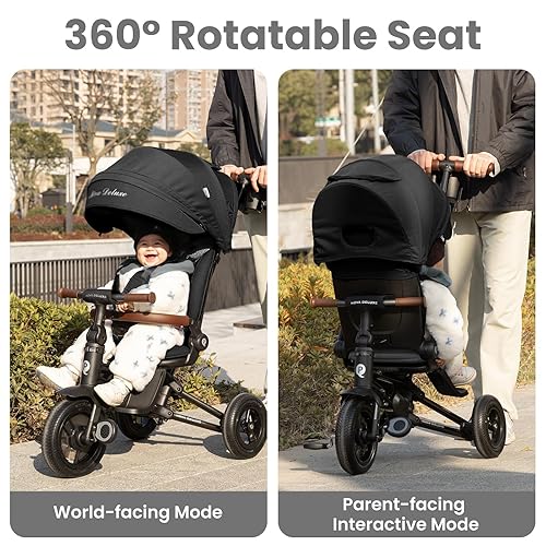 Miniatura 3 de QPlay Cochecito de bicicleta de bebé para edades de 10 meses a 6 años, cochecito plegable 8 en 1 para niños pequeños con toldo extraíble y asiento