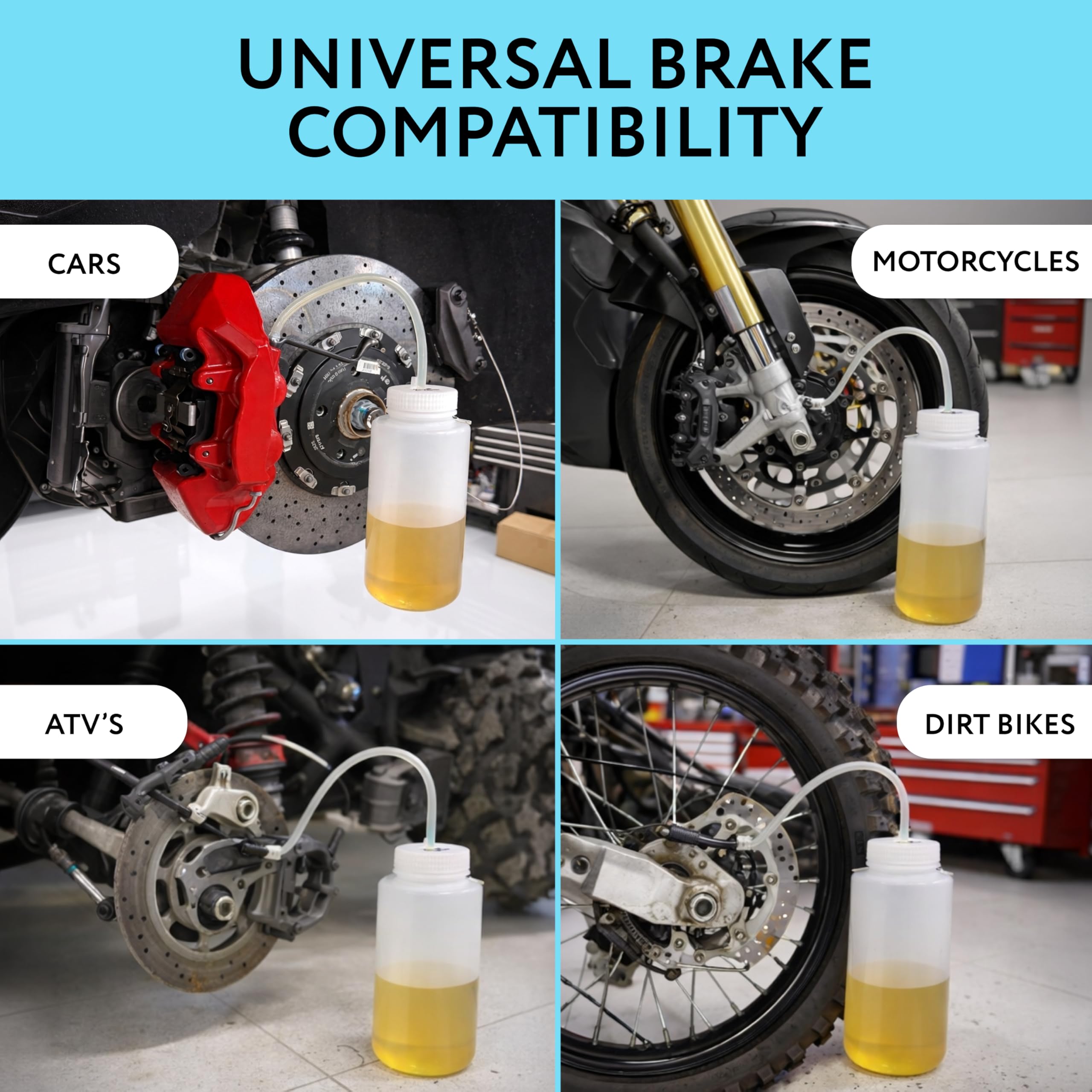 Mission Automotive Kit de Purga de Frenos de 16 oz, purgador de líquido de Frenos fácil de Usar para una Persona con Soporte magnético y cordón para Colgar, para Sistemas de Frenos