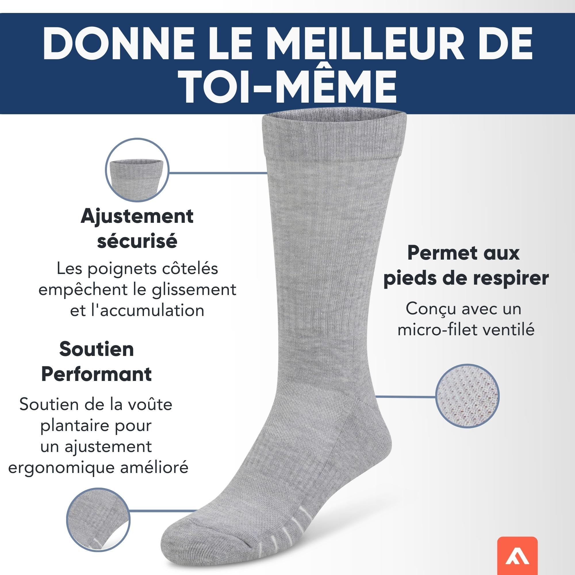 FM London Lot de 8 paires de chaussettes de sport rembourrées, avec renfort supplémentaire, anti-antidérapantes, élastiques