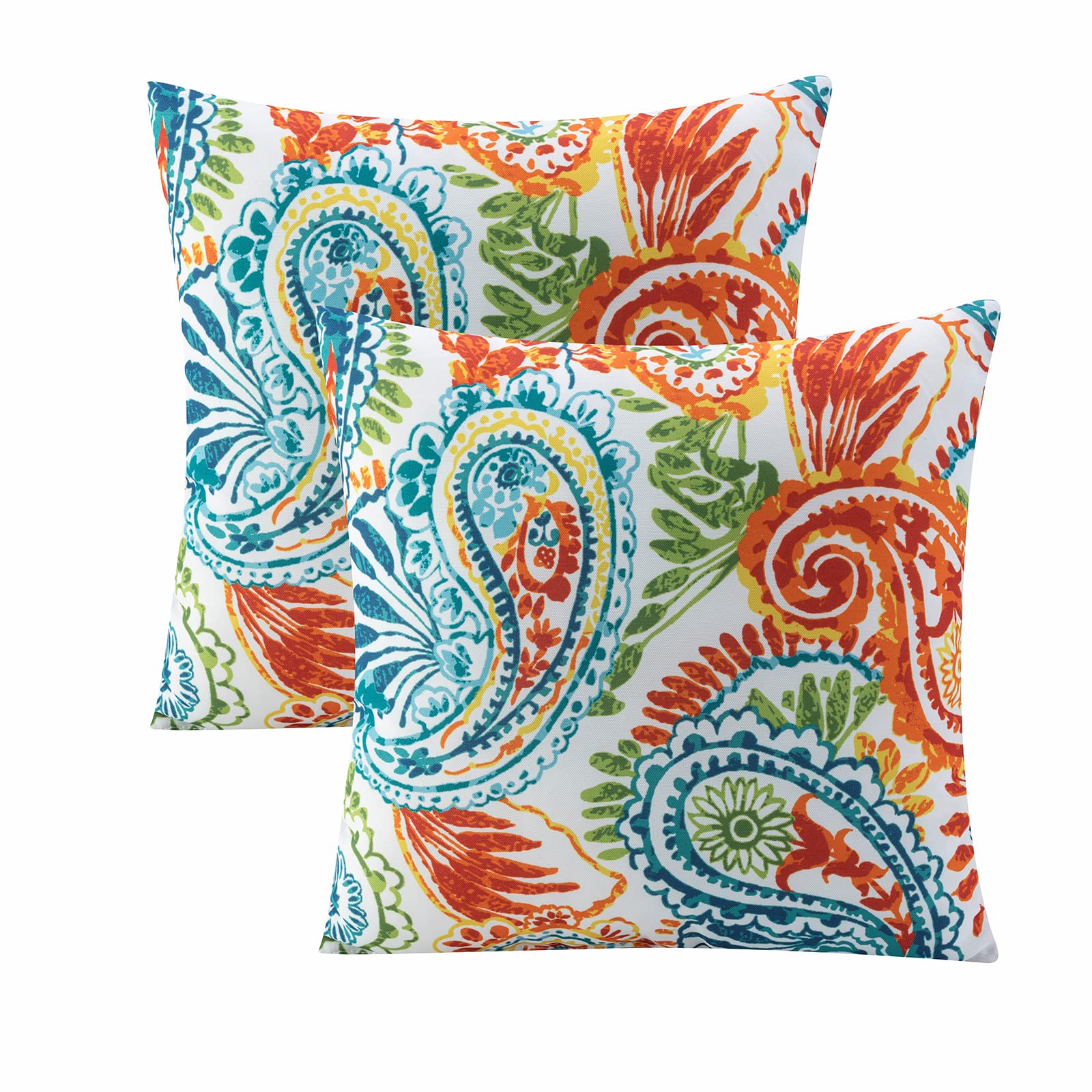 Outdoor Pillows Waterproof Set of 2 Decorative Throw Pillows with Inserts 18×18 Inch Outdoor Square Pillows for Patio Furniture(Paisley Print)