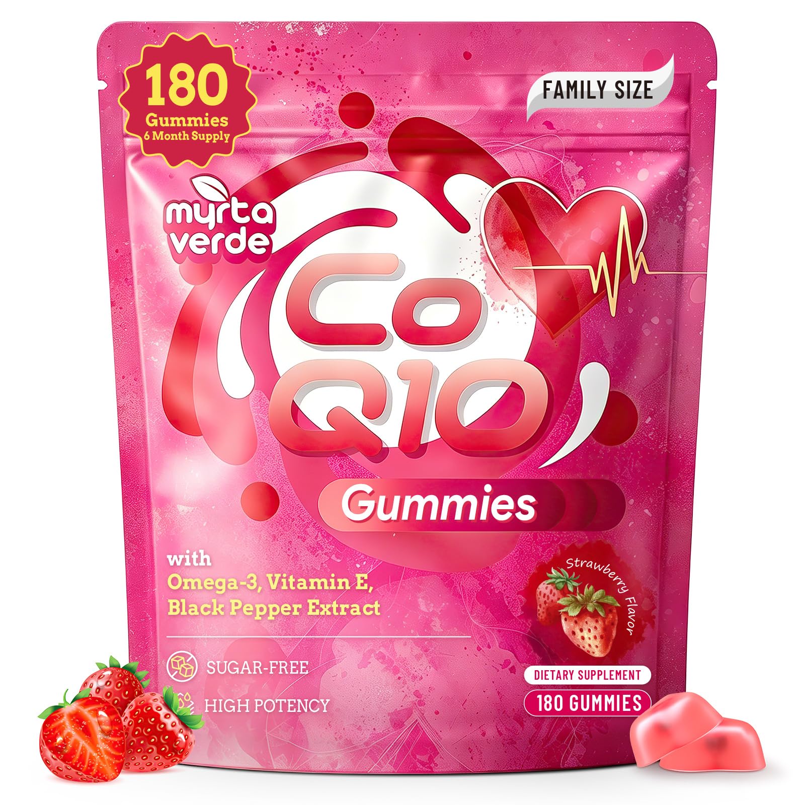 (180 Count) CoQ10 Gummies 300mg Sugar-Free | High Absorption Coenzyme Q10 Supplements with Omega-3, Vitamin E & Black Pepper | 6 Month Supply