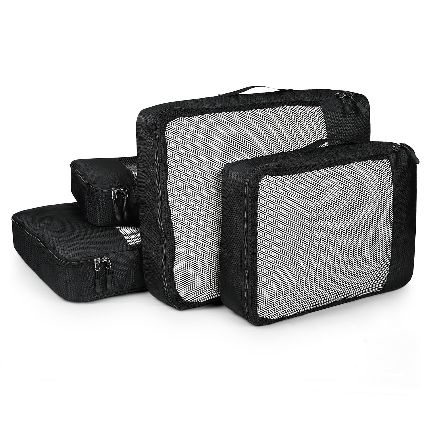 Packing Cubes Travel Pouch Bag/Clothes Organiser Set of 4 (2 Large and 2 Medium) - Black, Polyester