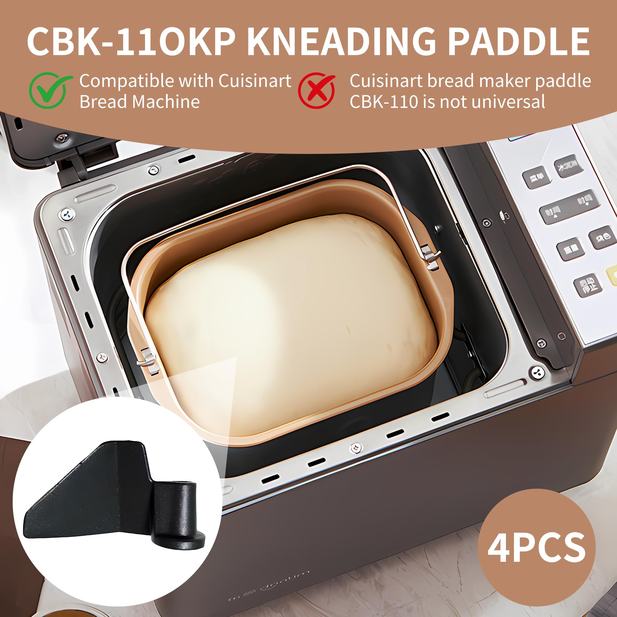 CBK-110KP Kneading Paddle for Cuisinart Bread Maker Machine - Fits Model CBK-110 & CBK-110P1 Bread Machine Paddle Replacement 4 PACK