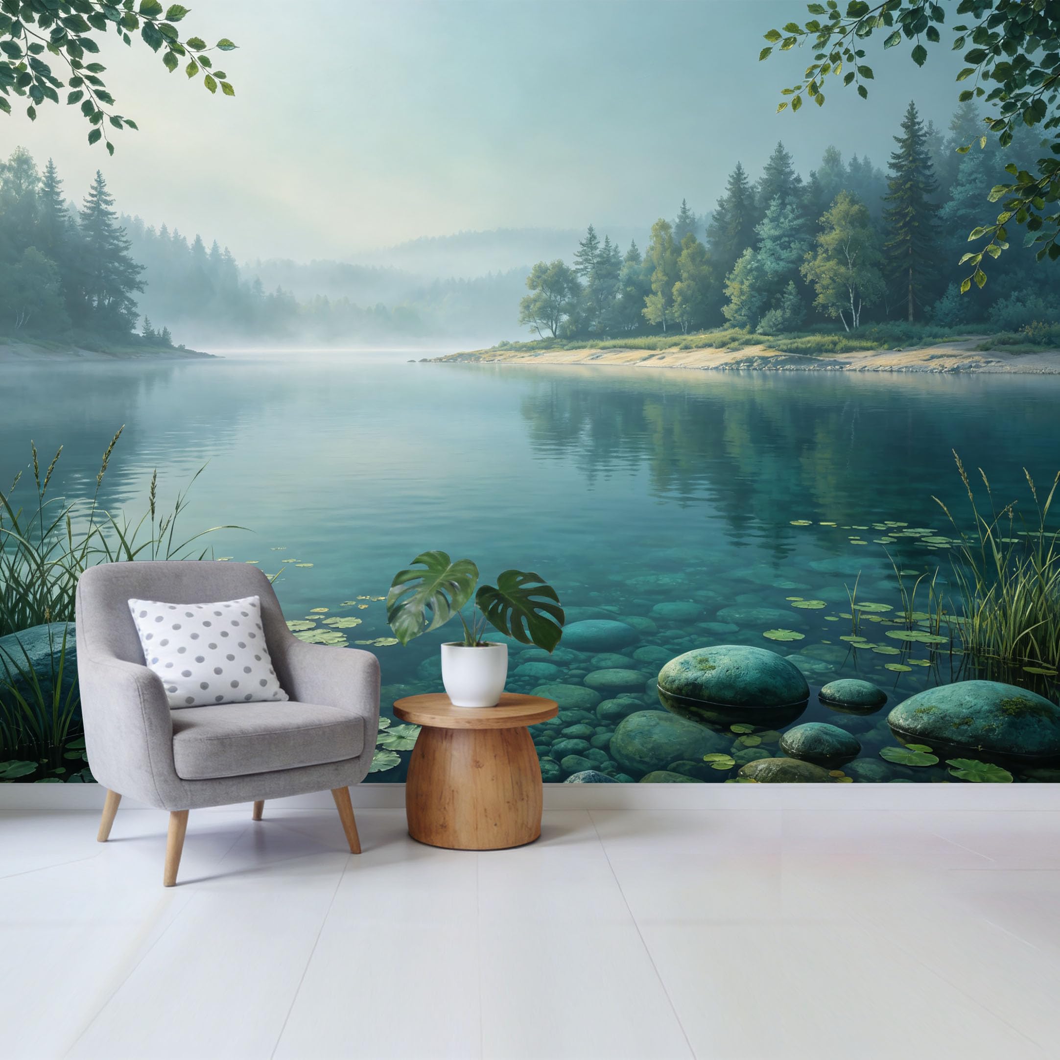 Qzlithotic Yq2605251030 Custom Size Wall Mural Serene Misty Lake Forest Landscape Water Reflection 3D Selfadhesive Wall Fabric Removable Wallpaper For Home Office Decor