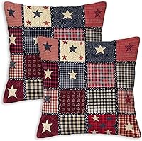 ZibZorp Flag Patchwork Throw Pillow Covers Set of 2, 18x18 Farmhouse Cushion Cases for Sofa, Couch, Bedroom Decor