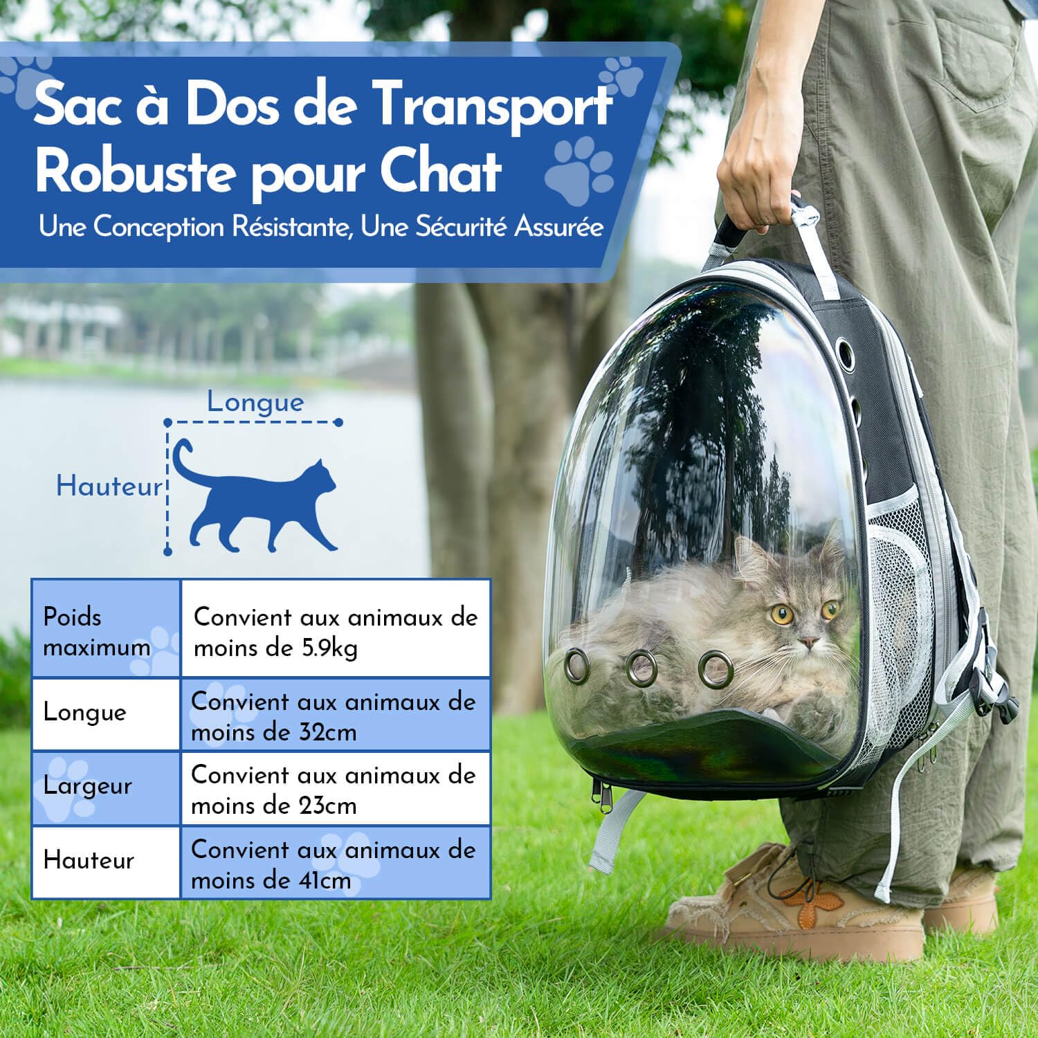 Chic Chats Accessoires Félinement Chic, Naturellement Miaou, Sac de Transport pour Chat, Sac de Transport pour Chien, Bulle Transparente, Caisse de Transport Chat, Sac a Dos Chat, Filet Respirant