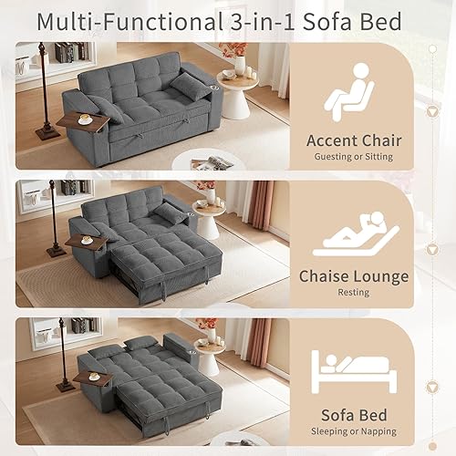 Miniatura 17 de sofá cama de terciopelo de 58 pulgadas, convertible 3 en 1 con bolsa de almacenamiento y respaldo ajustable, perfecto para espacios pequeños, sala 7