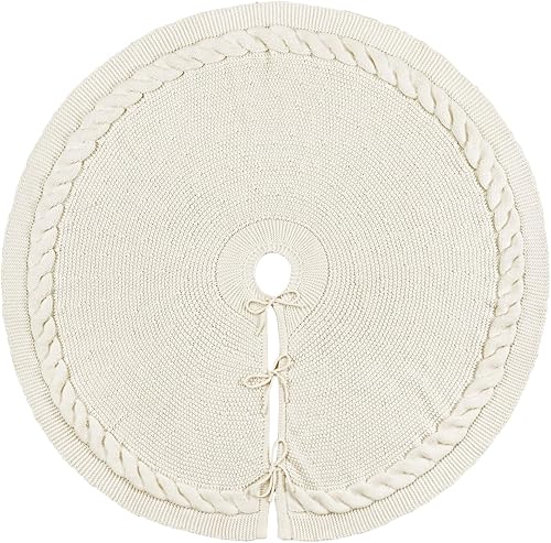 Miniatura 6 de Falda de árbol de Navidad de 48 pulgadas: falda de árbol de punto trenzado para árbol de 7.5 pies, falda de árbol blanco crema, faldas de árbol