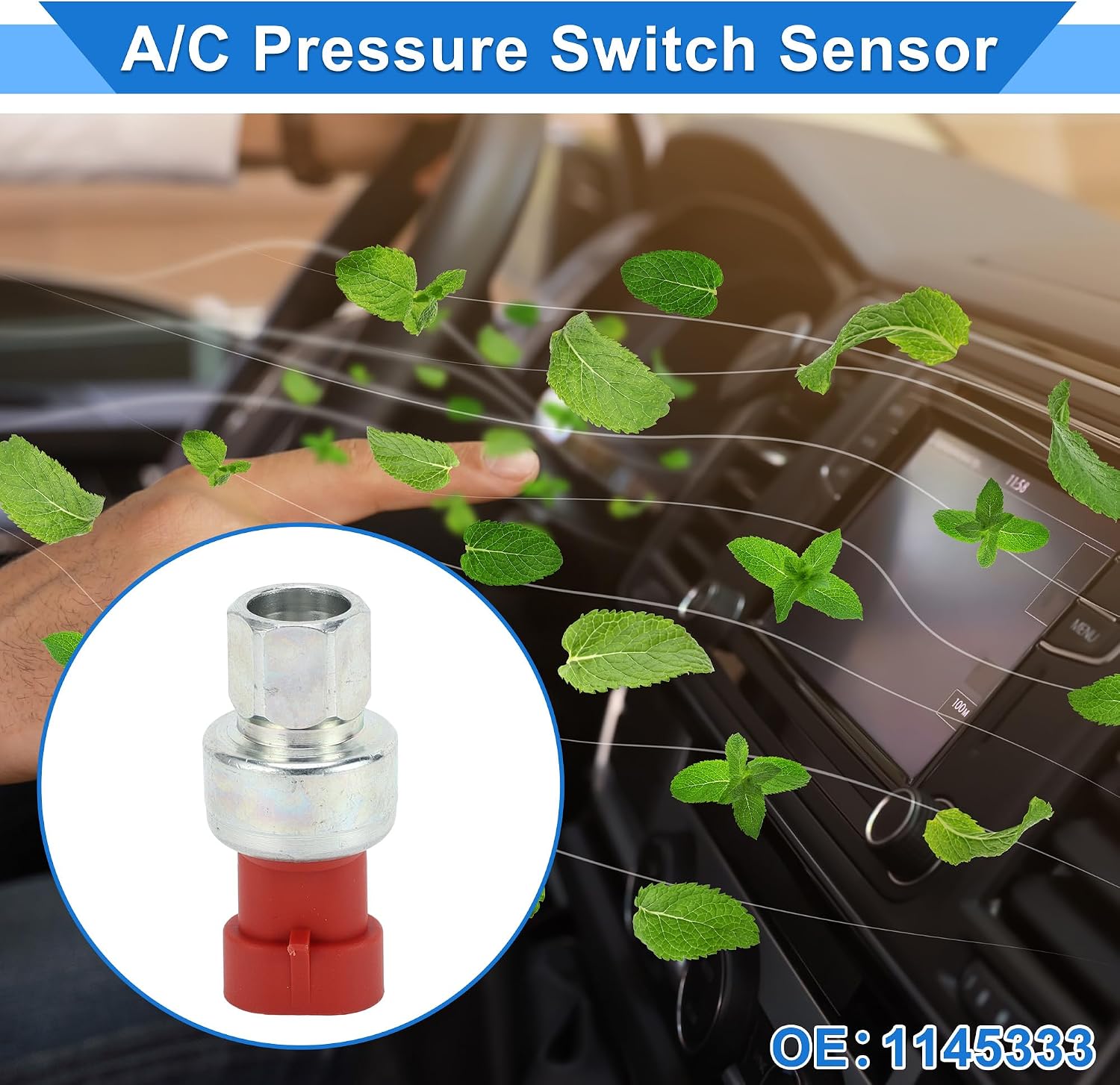 Motoforti A/C Pressure Sensor, Engine Air Conditioning Refrigerant Pressure Transducer, for Caterpillar 438C 442D 769D 771D 775D 120H 135H 140G 140H, Metal, Silver Tone
