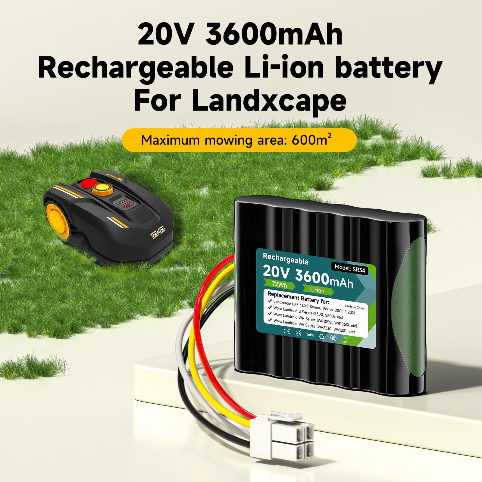 20V 3500mAh Akku für Worx Landroid S Basic, S450i, S500, WA3230, WR101SI, WR102SI, WR105SI, WR105si.1, WR106 SI, WR106SI, WR115mi, Landxcape LX7 / LX9 Series, 50032492, Ferrex 800m2 2021