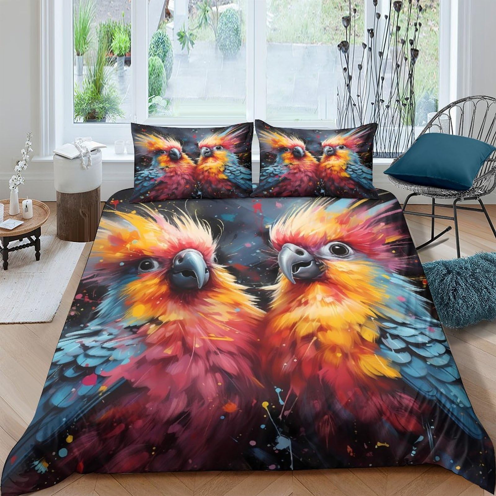 Ctjqhvkz Style-8 3D Printed Colorful Parrot Fitted Sheet Microfiber Soft Breathable Tropical Bird Mattress Cover For Bedroom Dorm Decor Single（135X200cm）