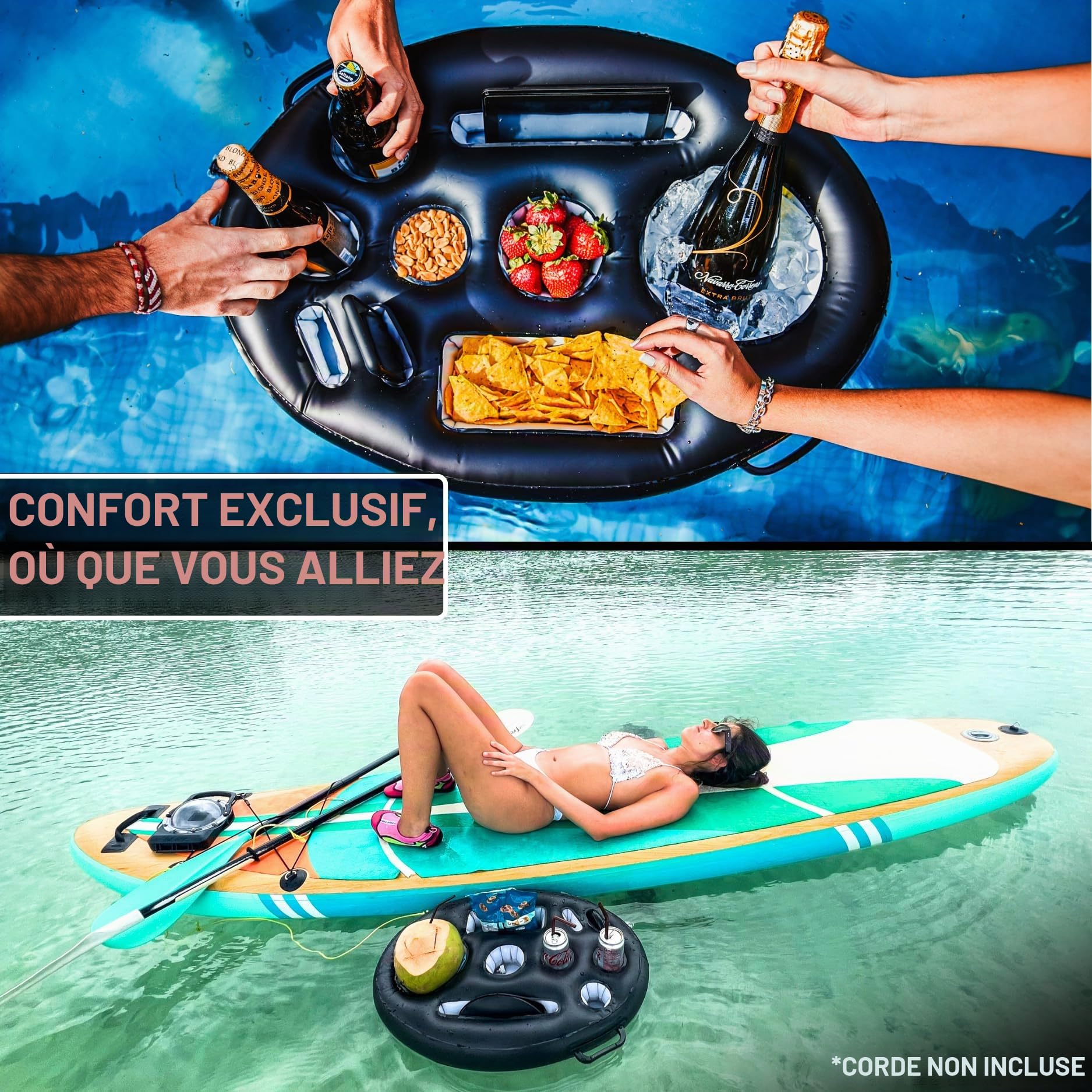 DIVEBLAST: Porte-Boisson Flottant de qualité supérieure pour Piscine et Jacuzzi – Porte-gobelet de Plage et d'extérieur – Barre de Service Amusante, Polyvalente et Portable