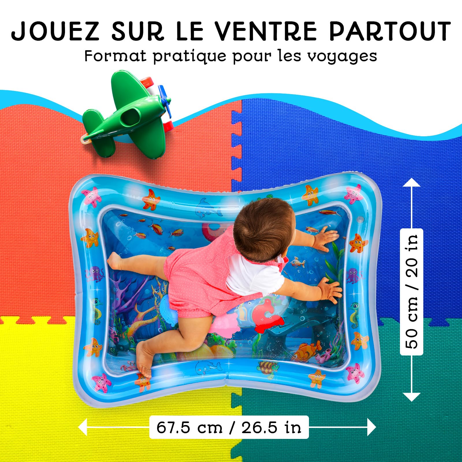 Tapis d’Eau Bébé – Tapis d’Éveil Sensoriel Gonflable sans BPA | Jouet d’Éveil & de Motricité pour Bébés – Tapis de Jeu d’Eau Non Toxique