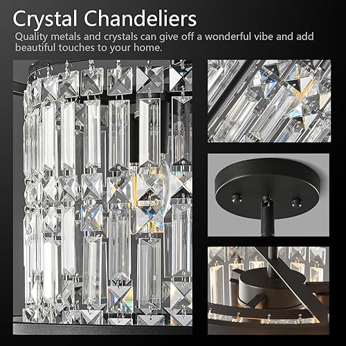 Miniatura 5 de Lámpara de araña de comedor de 15.74 pulgadas, lámpara redonda industrial de granja, lámpara colgante de cristal de metal negro para cocina, isla,