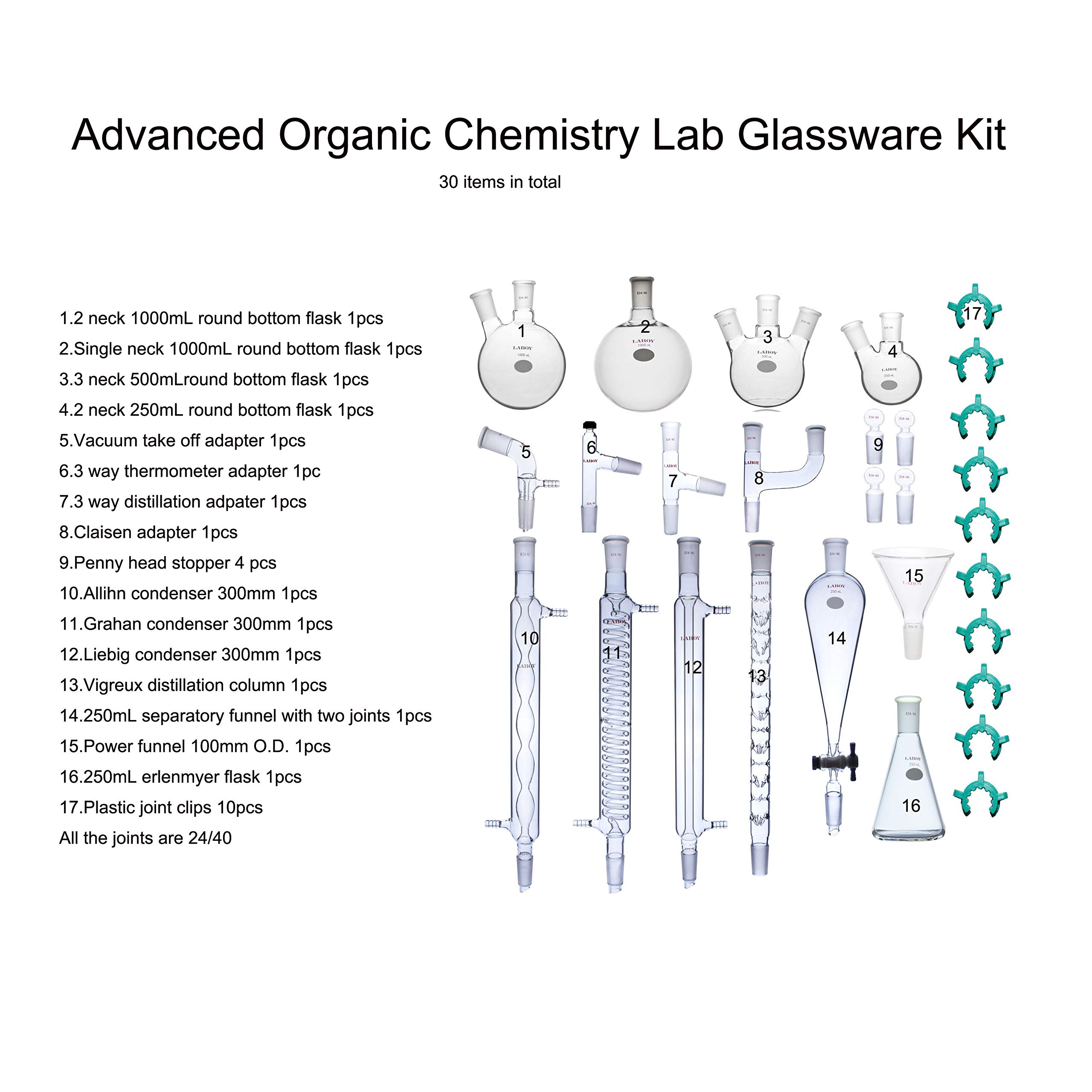 Laboy cristal química avanzada de laboratorio Cristalería Kit 24/40