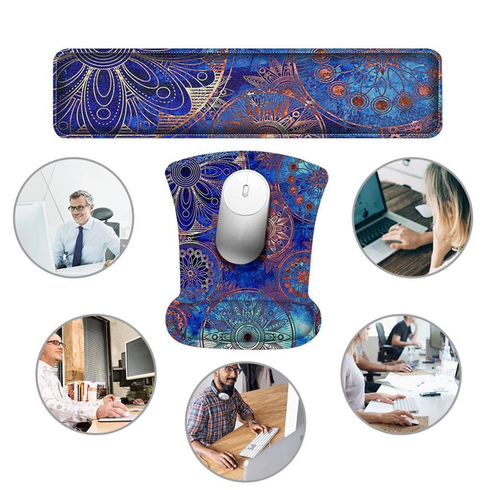 MAMBASNAKE Cloud Mouse Pad e Tastiera Poggiapolsi Set di Supporto con Sottobicchiere, Comodo Cuscino da Polso in Memory Foam Supporto Mousepad Set con Base Antiscivolo, Ergonomico-Blu