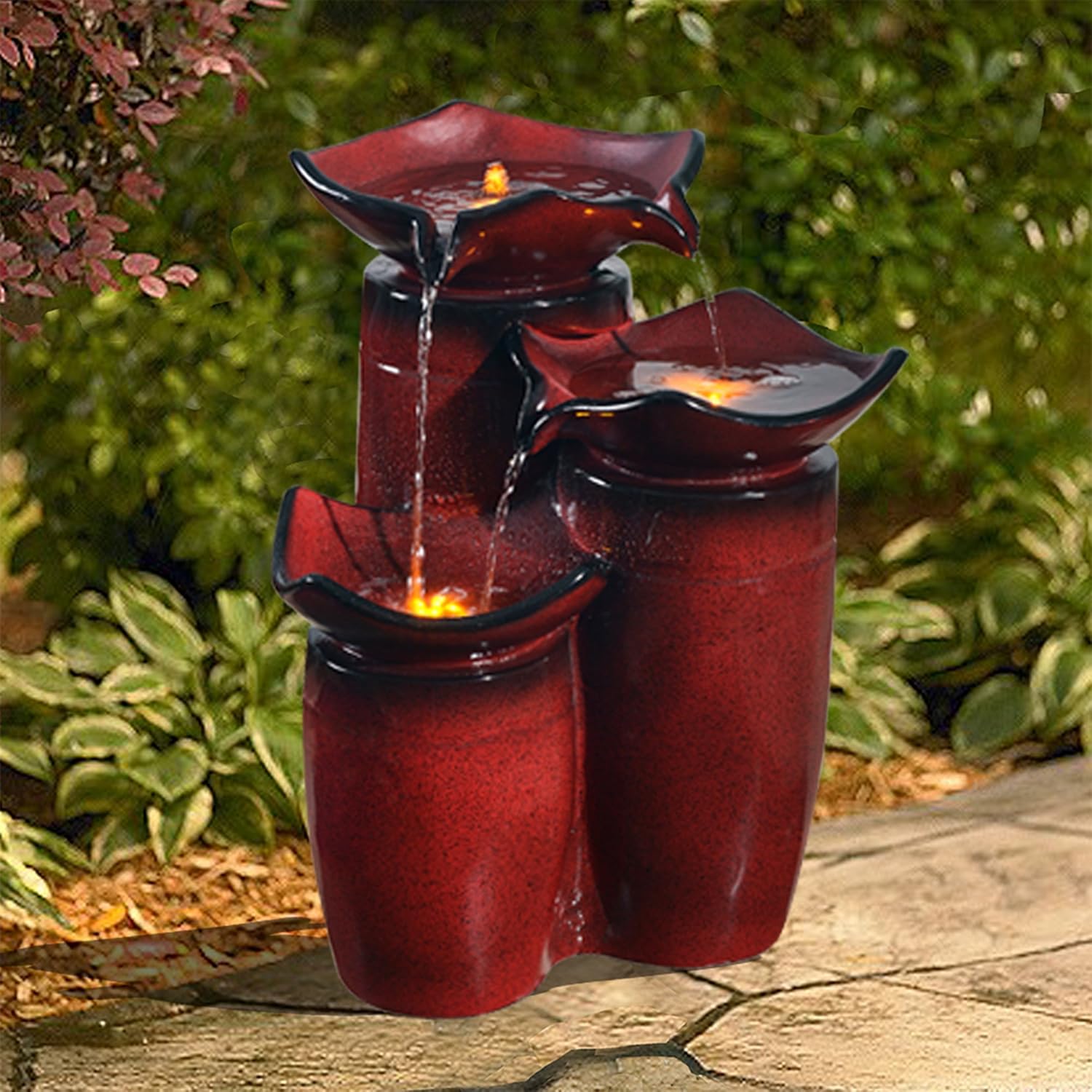 Peaktop PF001 Outdoor, 20" Height, Gradient Red Water Fountain : Patio, Lawn & Garden