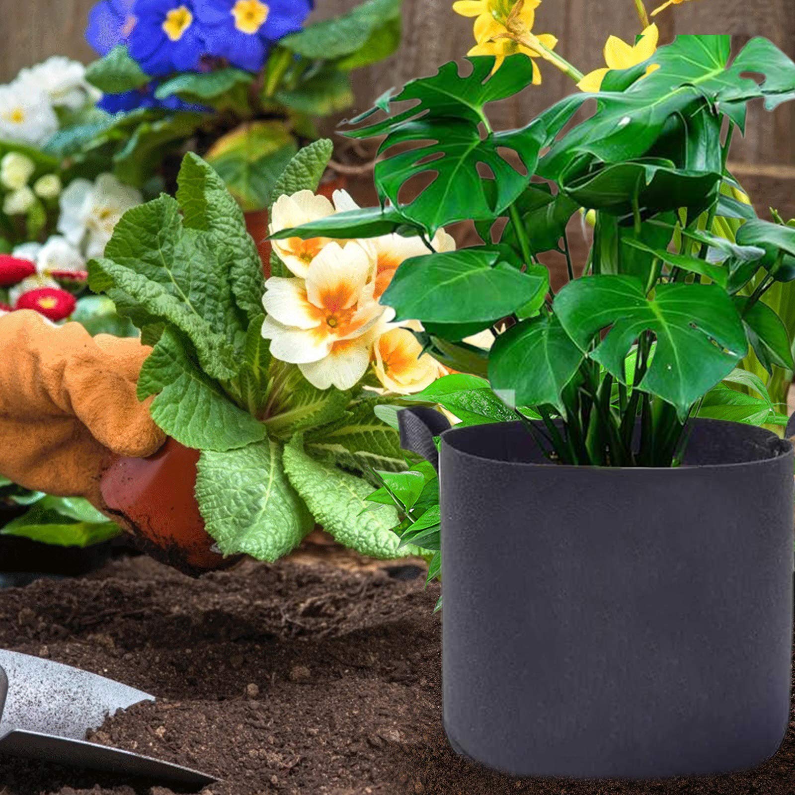 Lot de 5 sacs de culture pour tomates, pommes de terre, oignons, légumes - Sac de plantation en tissu aéré avec poignée