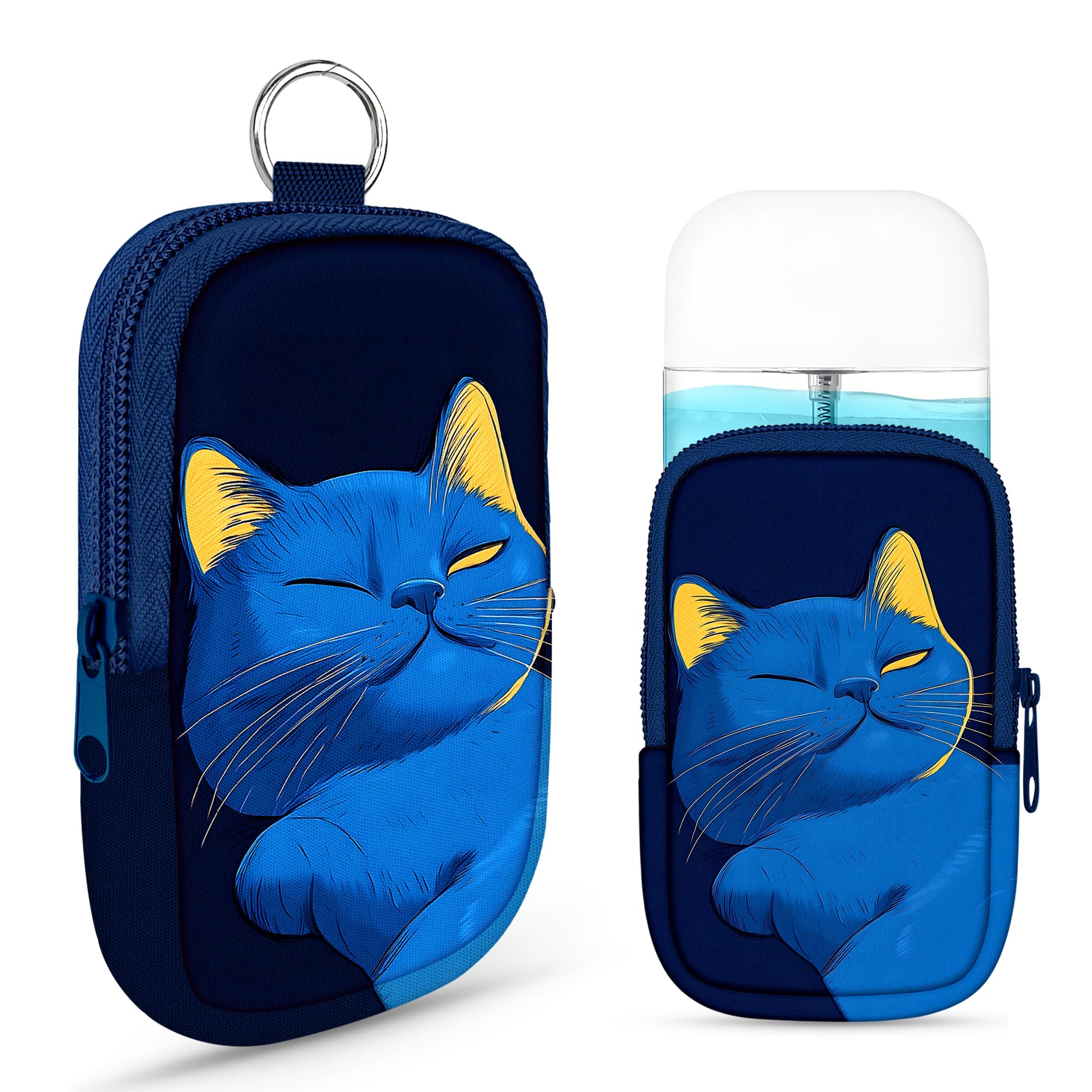 Hand Sanitizer Spray Case, Portable Hand Sanitizer Holder, Mini Pouch, Zippered Pouch Case for Hand Sanitizer, Fashion Accessory with Snap Hook Hand Sanitizers 1FL. OZ., Napping Cat