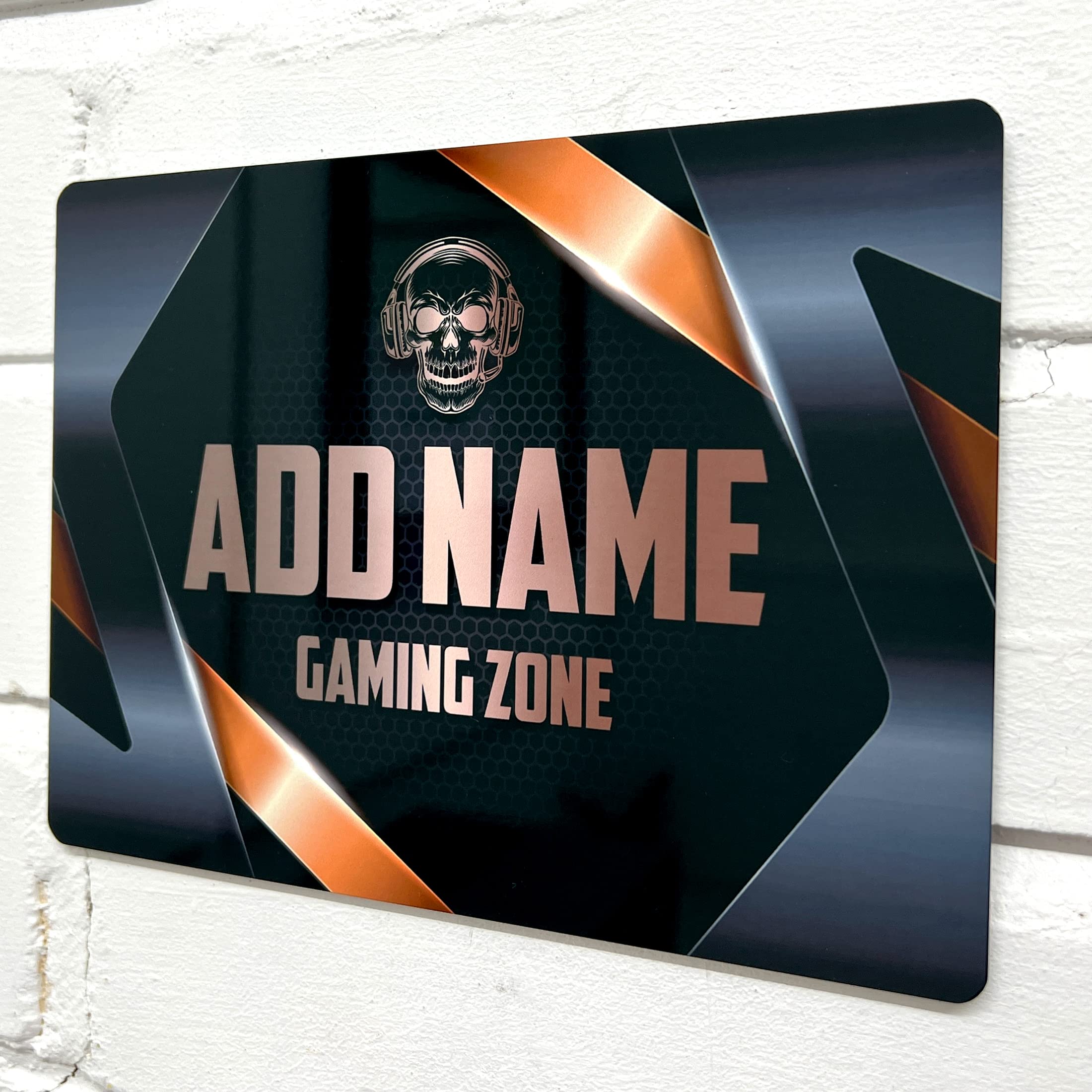 Shopquality4u Gaming Zone Skull D13 Personalised Metal Gamer Sign - Customised Printed Wall Art Plaque A4 Gaming Zone Skull