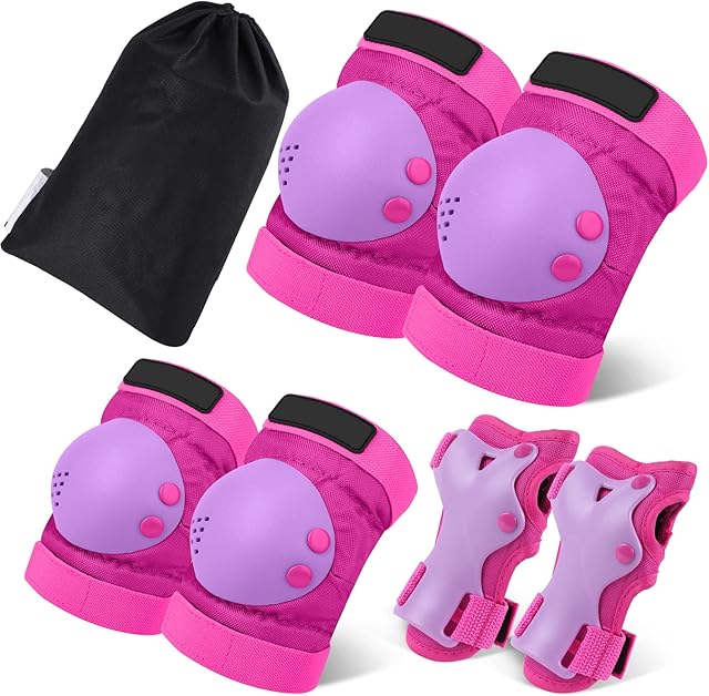 KUYOU kids knee and elbow pads, 6 in 1 Protective Gear Set for Roller Skates Cycling Bike Skateboard Inline Skatings Scooter Riding Sports Boys Girls