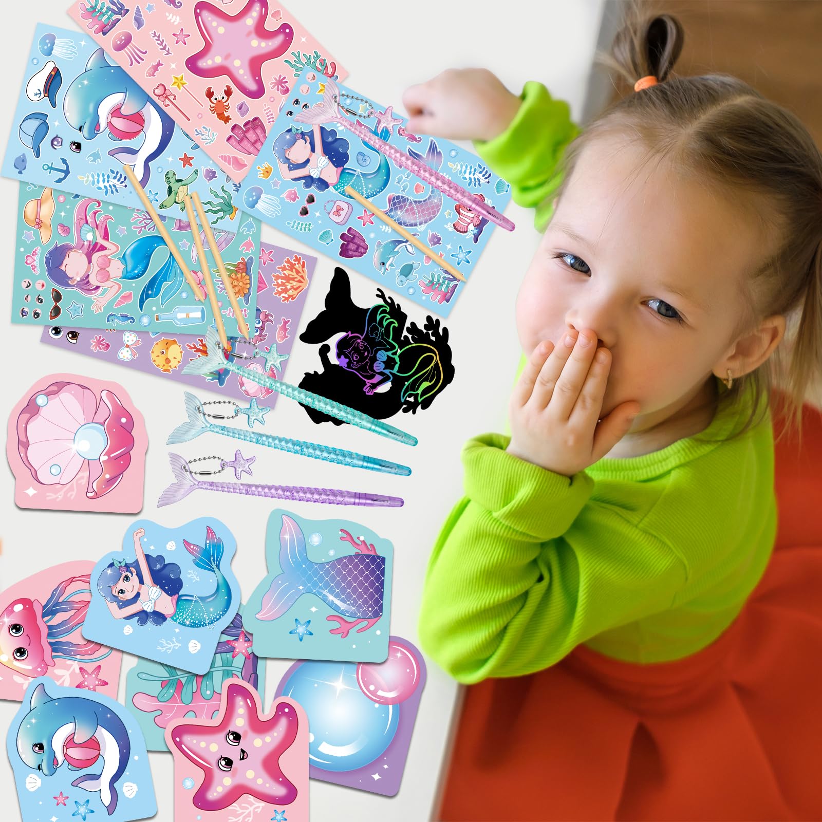 DMIGHT 110Pcs Mermaid Party Favors Including Stampers, Notebooks, Mermaid Party Decorations