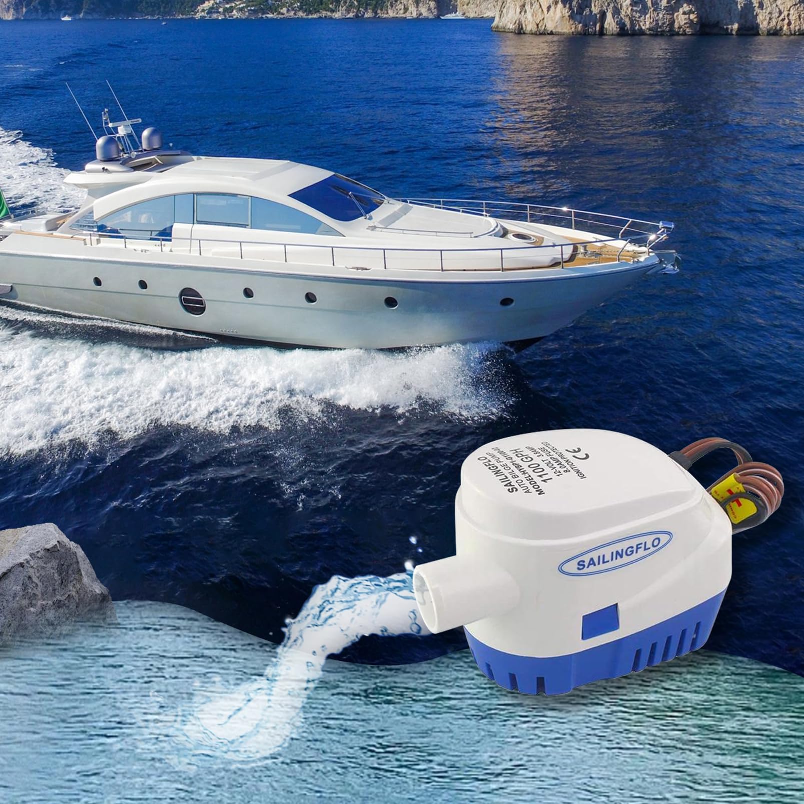 Pompa di sentina automatica per barca, 12 V, silenziosa, 1100 GPH, con interruttore galleggiante integrato, accessorio per barca subacquea