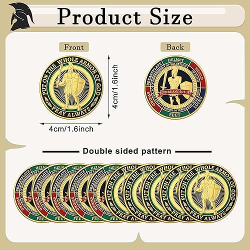 Miniatura 2 de Nosiny 40 monedas de armadura de Dios a granel, monedas de desafío cristiano a granel, regalos de oración conmemorativa de metal para hombres