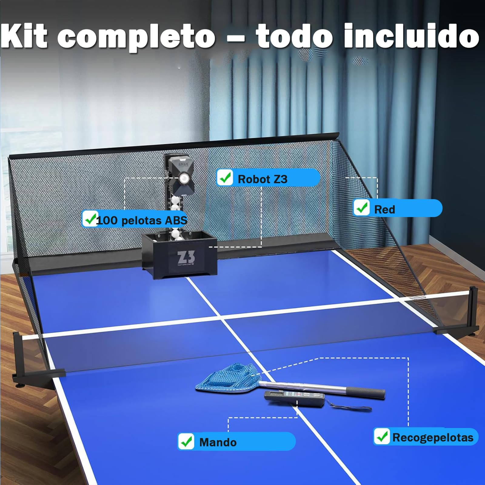 OUKANING Máquina automática de ping pong con mando a distancia, 100 bolas y red, robot de ping pong ball lanzador 35-90 bolas/min, 10 modos y sistema de doble rueda, ping pong ball máquina