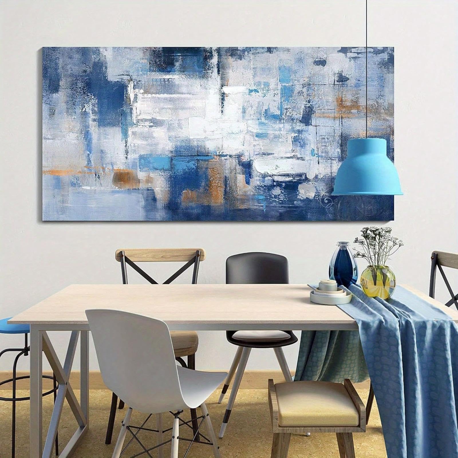 IXEHOH Quadro su tela blu - Quadro moderno astratto blu e bianco su tela per soggiorno,camera da letto,ufficio,casa,decorazione da parete 90x180 cm (35,4x71 pollici) senza cornice