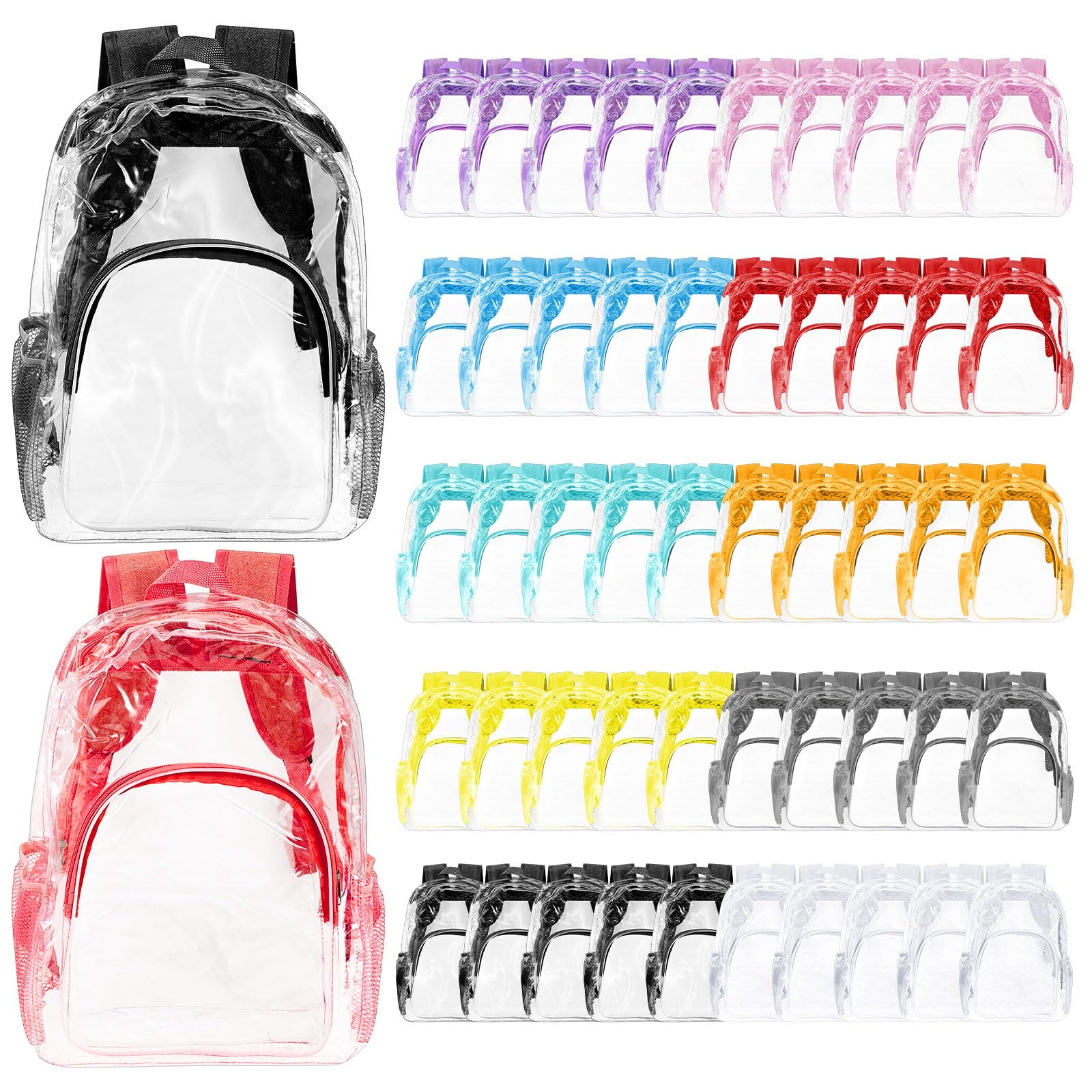 Aliceset Clear Backpack Bulk Heavy Duty Clear Bookbag 16" Transparent Waterproof Color Back Packs Donation Sports Stadium(50 Pcs)