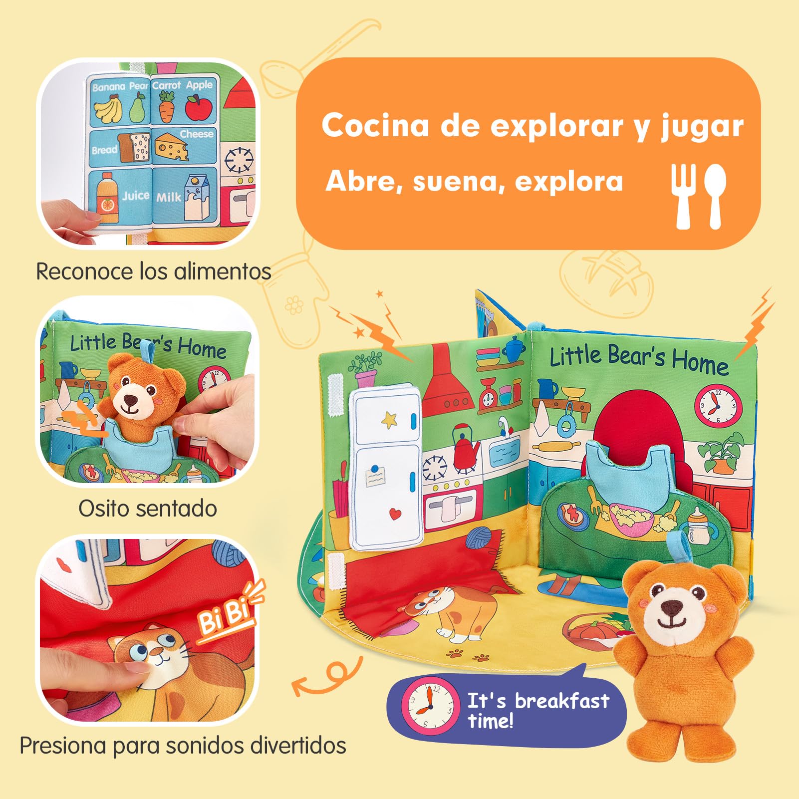hahaland Libro Bebe Interactivo Juguetes Bebes 0 3 6 Meses, 3 en 1 Libro de Tela Blandos para Bebe Recien Nacido, Libro Sensorial Suave de Actividades - Tummy Time Regalos Bebes 1 Años