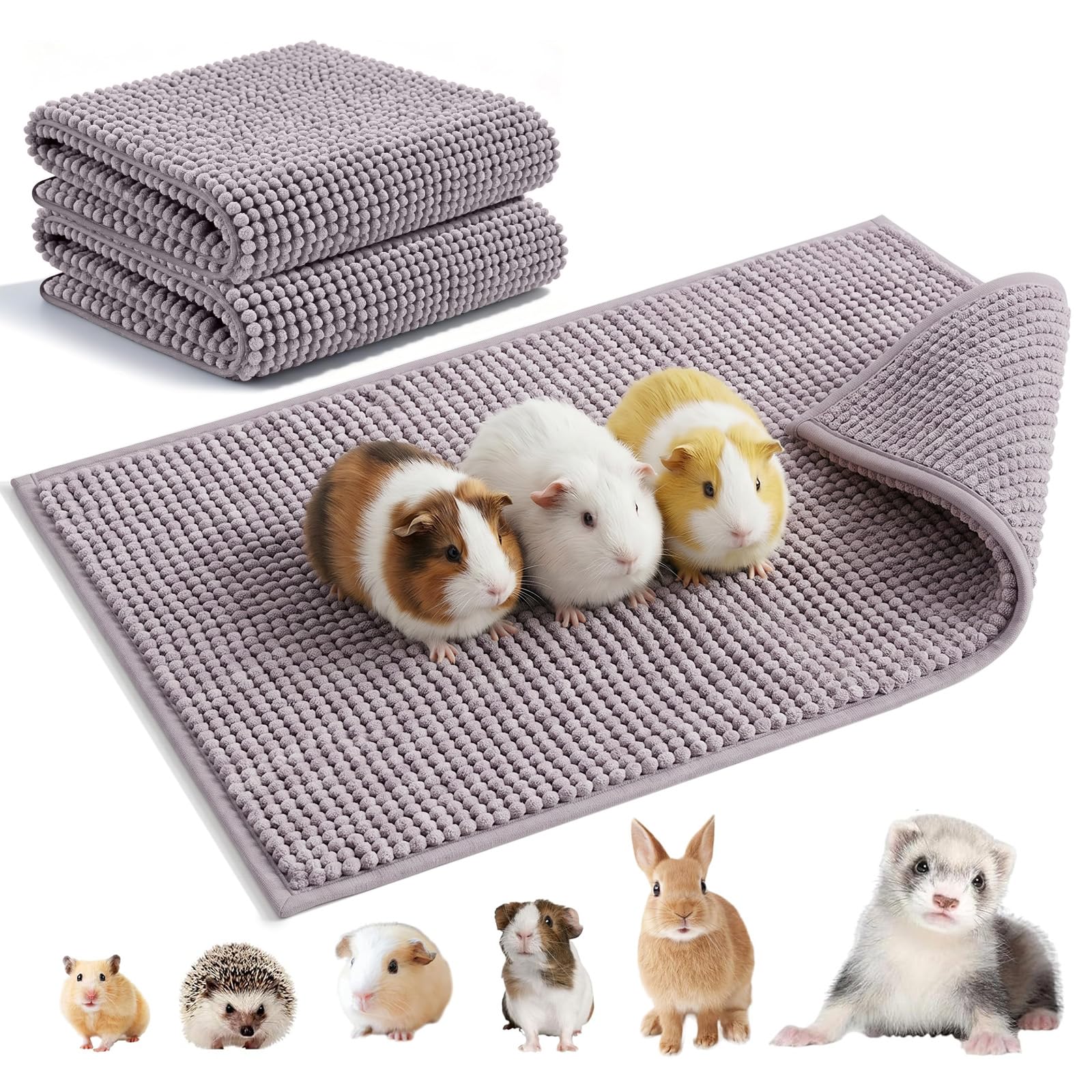 2 Pezzi Tappetini Cavie 60×40 cm, Accessori Cobi Lavabili, Accessori Conigli, Tappetino Recinto Coniglio, Cuscino Animali Riutilizzabile per Hamster/Conigli/Gatti (Grigio)