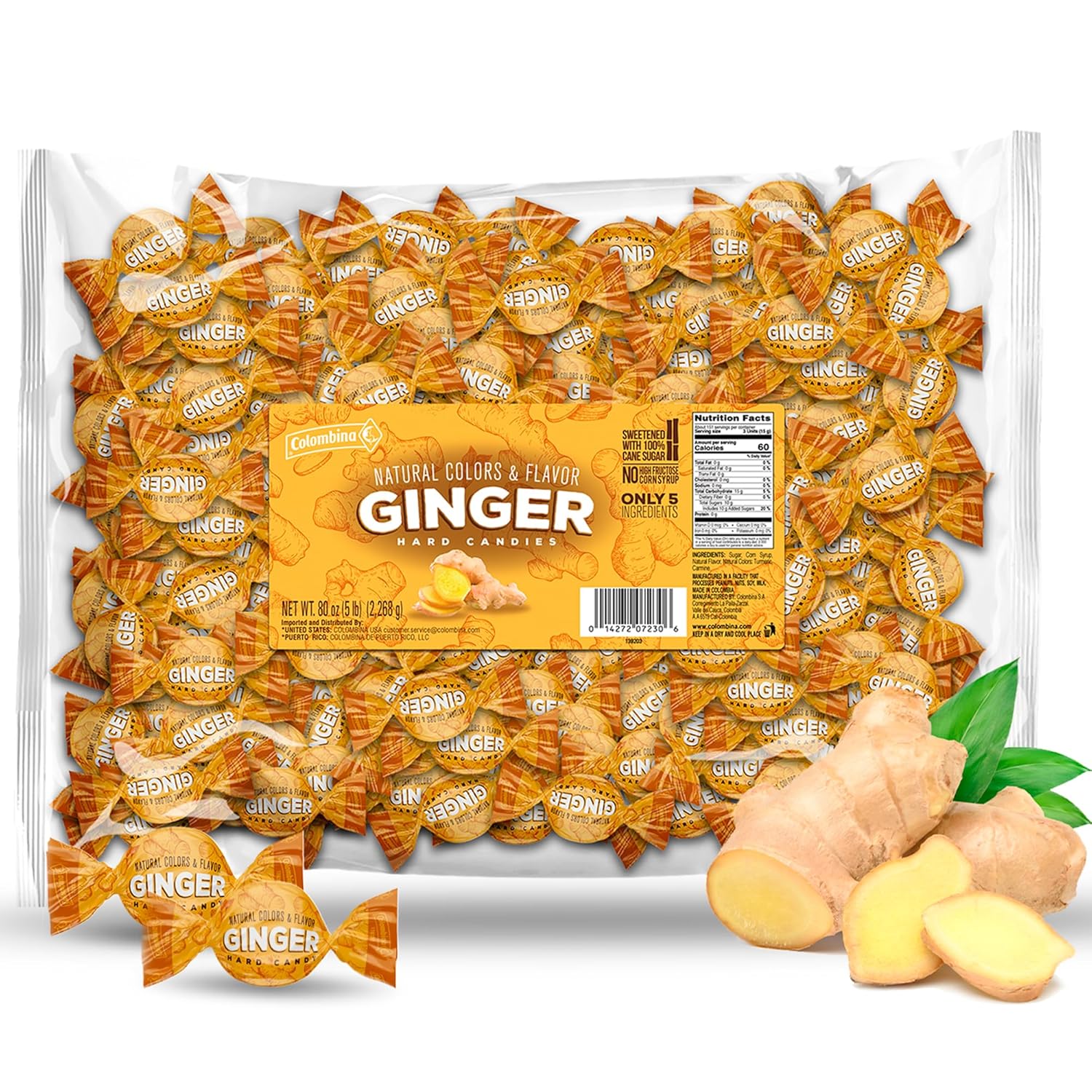 Colombina Ginger Hard Candies, Natural AntiNausea and