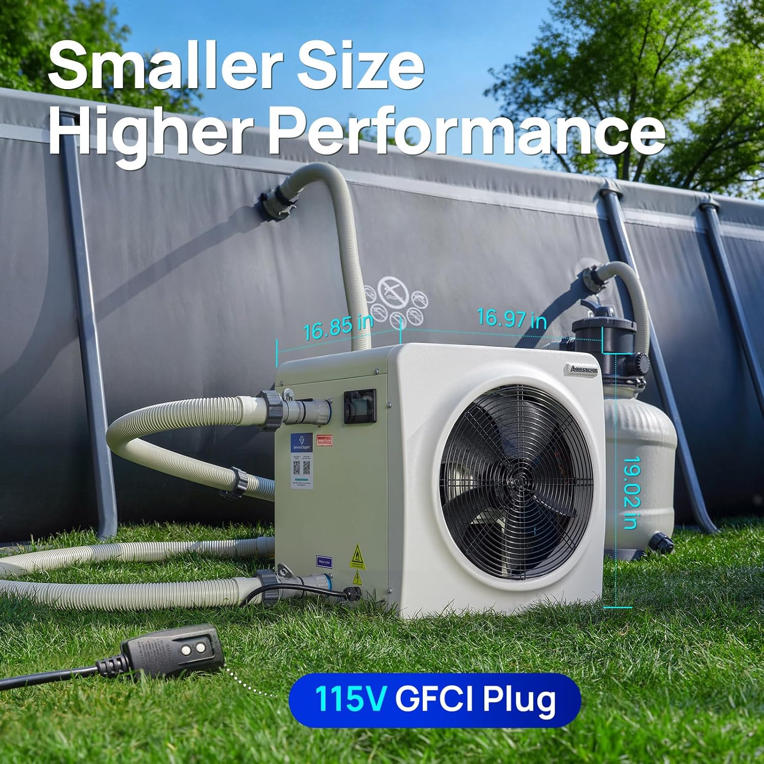 AQUASTRONG 22,000 BTU Inverter Swimming Pool Heat Pump, WiFi Capable Timer, 7,000 Gallons Electric Pool Heater for Above Ground and Inground Pool, Heating and Cooling Pool Heater 120V
