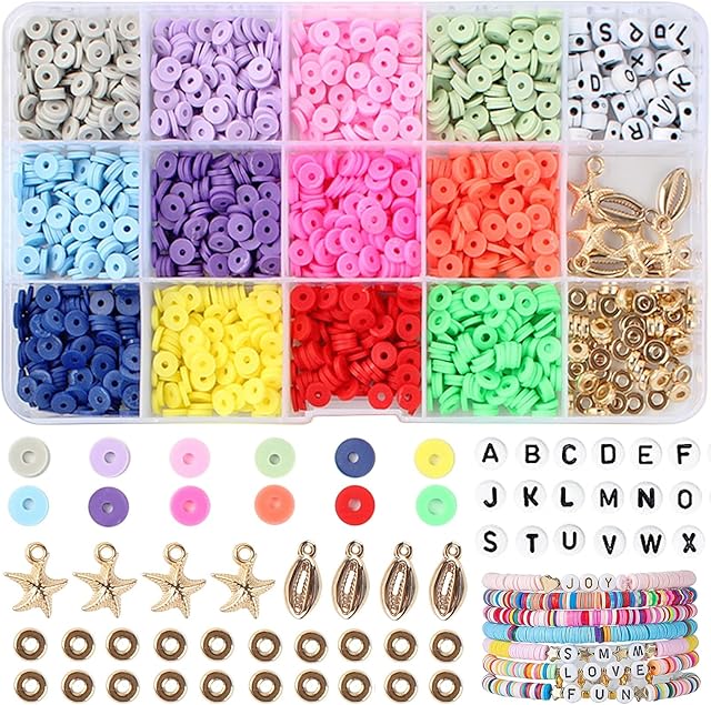 Clay Beads Bracelet Making Kit, 2560Pcs Beads for Jewellery Making, Flat Polymer Clay Beads Refill, Bracelet Making Letter Spacer Beads Set, Colorful Heishi Beads