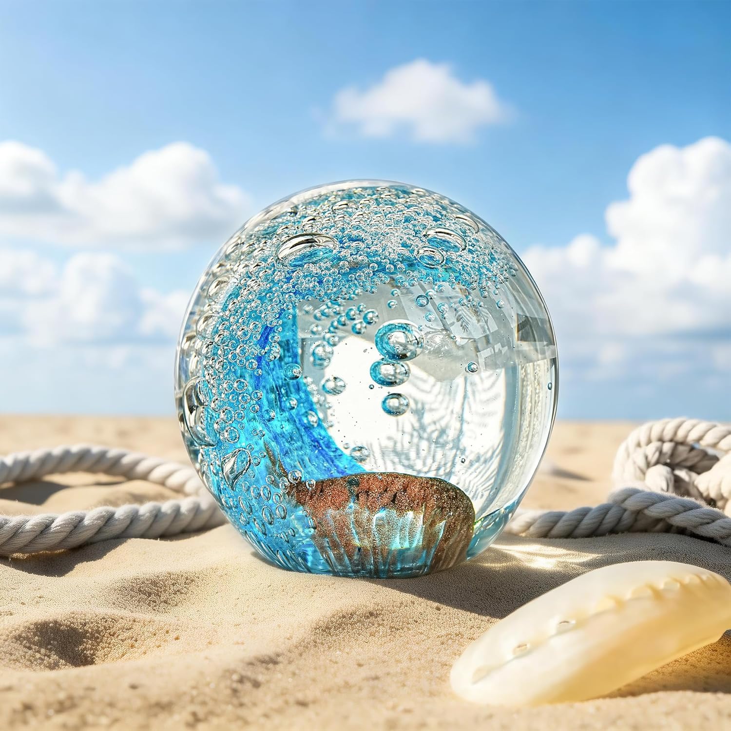 kanpura Sfera in vetro soffiato a mano dell'oceano, peso di carta, decorazione decorativa per casa e ufficio, oggetti da collezione in vetro, ideale per gli amanti dell'oceano (2,3 pollici)