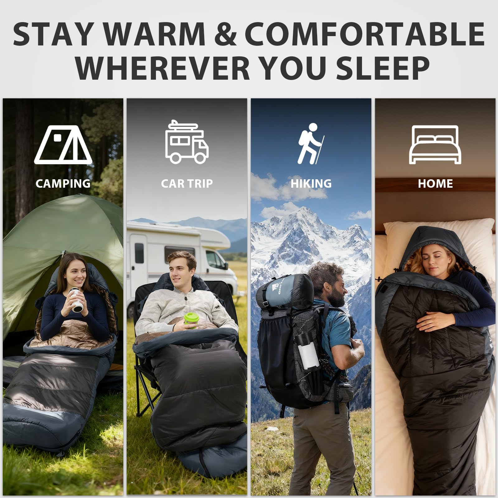 GEERTOP Saco de Dormir Invierno Momia para Adultos - Grafeno & Fibra Vegetal, 3-4 Estaciones (1500g, Confort -3°C a 4°C), Repelente al Agua, para Camping y Coche