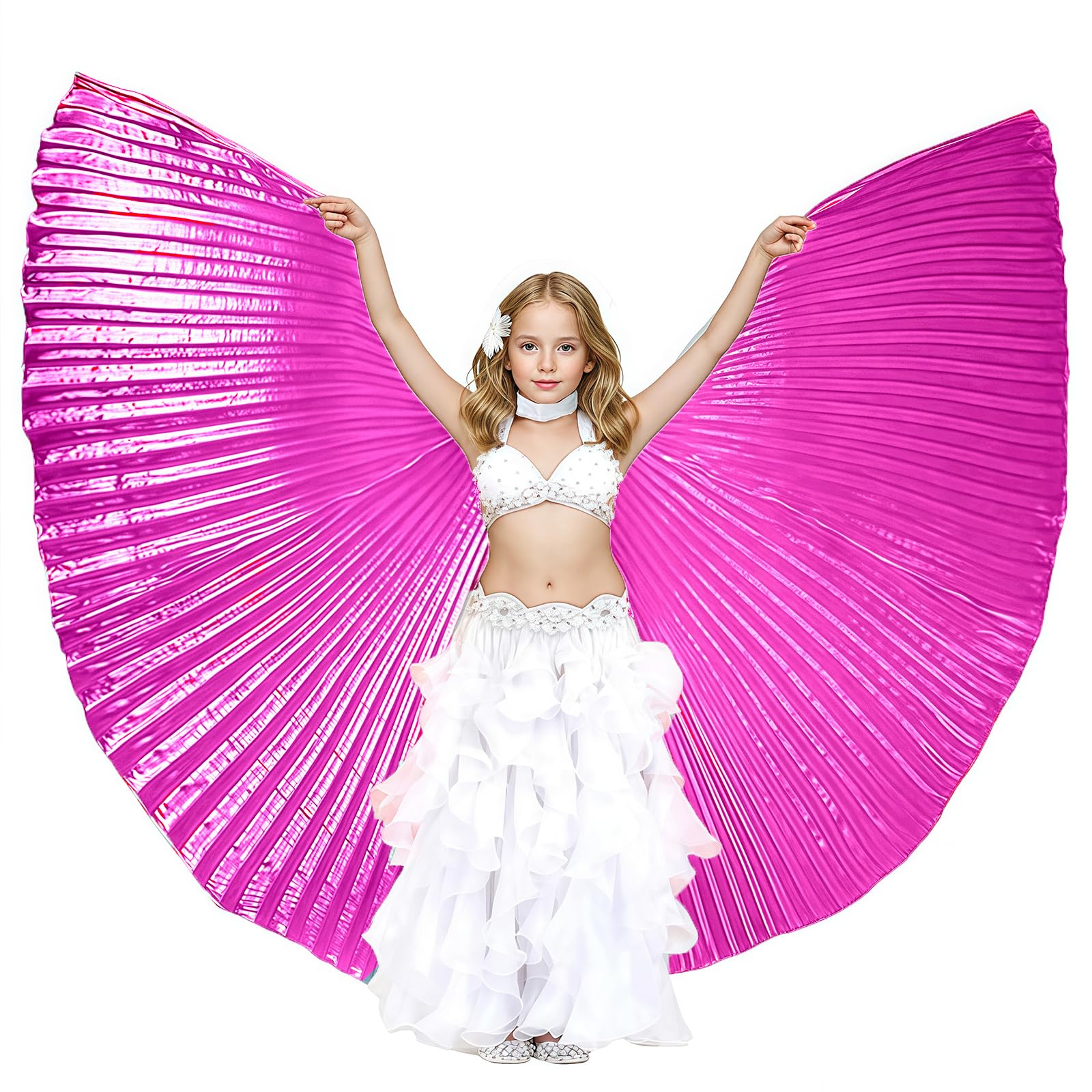 Baisdan Kids Isis Wings (Wings + Stick+ Carrying Bag) Belly Dance Performance Costumes for Girls Rose red
