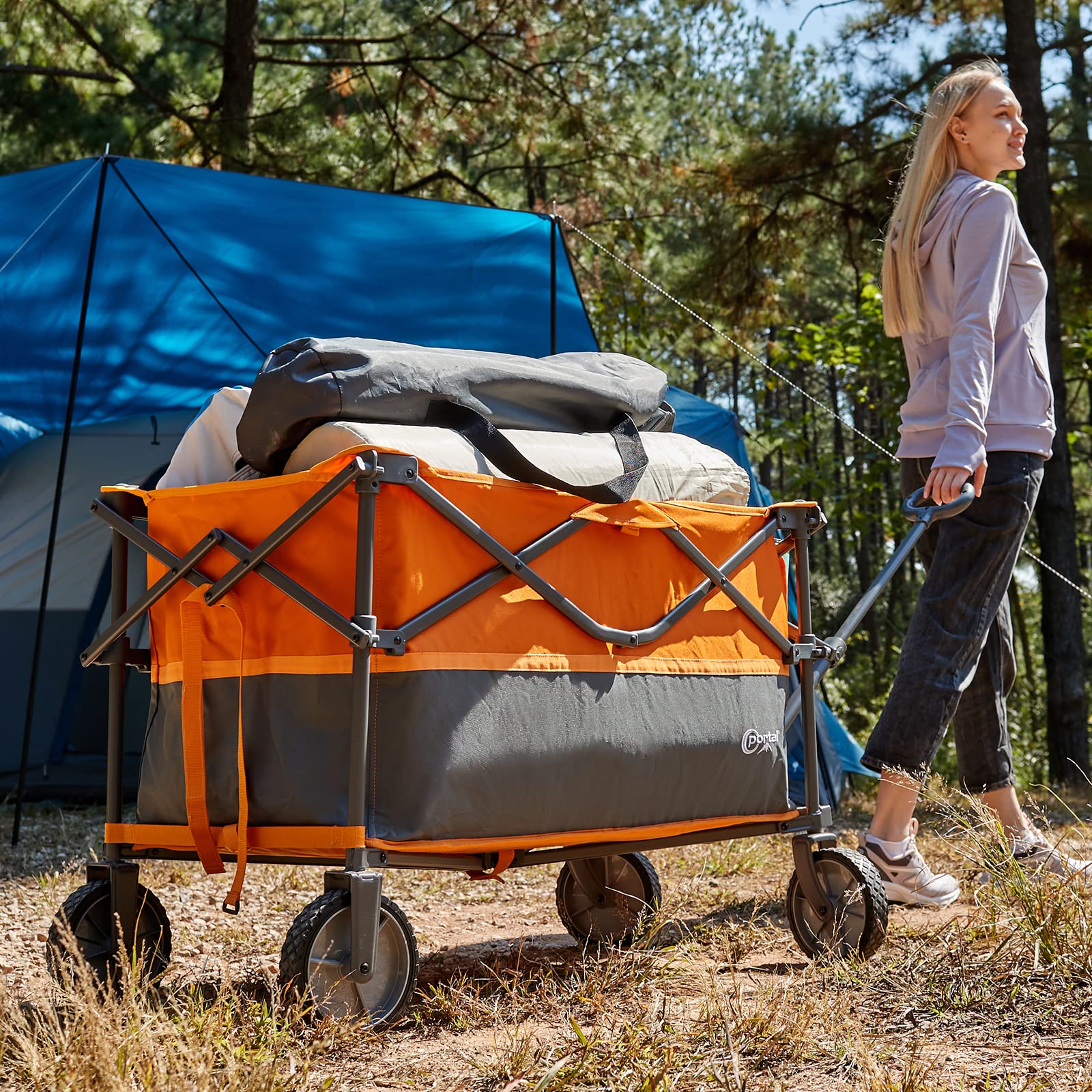 PORTAL Carro de Mano Plegable 228L con Bolsillo Lateral portavasos Carro Plegable Profundo para el jardín de Camping en la Playa