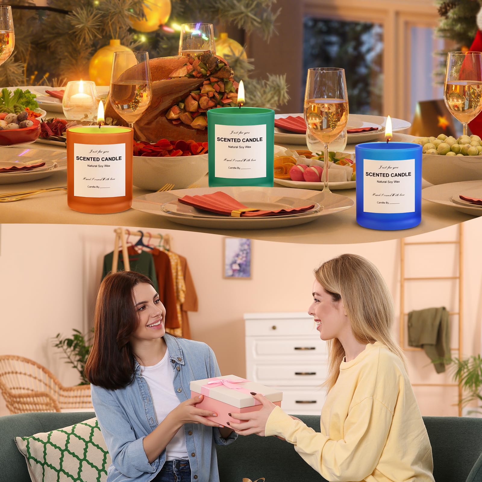 Kerzen Selber Machen Set,Kerzenherstellung Zubehör,Duftkerze Geschenke Set mit 6 Glas,500g Bienenwachs,hitzebeständiger Behälter,6 Duftöle,8 Farbblöcke,Rührlöffel,Dochthalter Dochte,Slogan Papier Küche, Haushalt & Wohnen