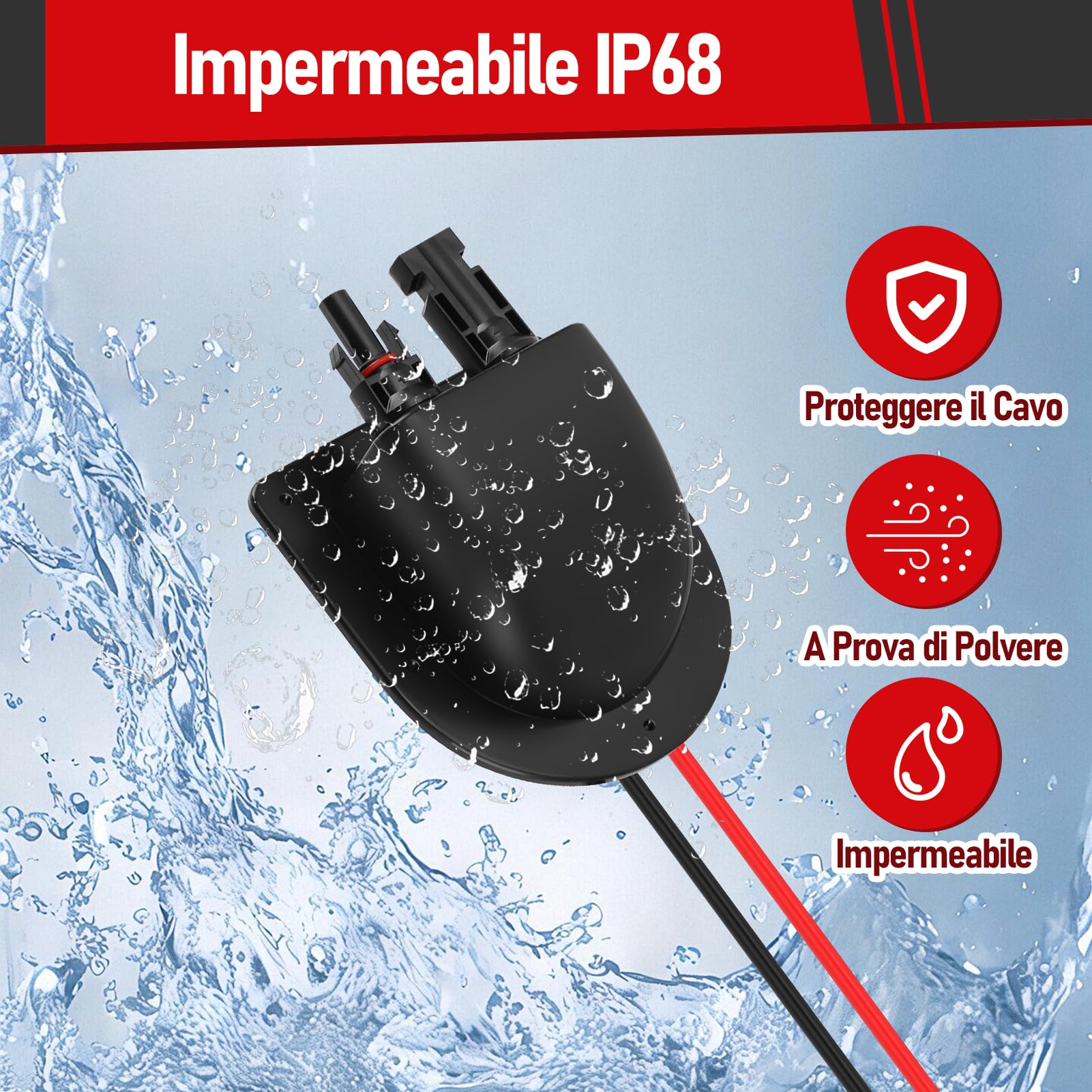 Doppio Passacavo Solare, Alloggiamento Ingresso Solare con Cavo in Rame 10AWG Flessibile da 3m, Impermeabile Passacavo Solare per Camper Barche Roulotte, Nero