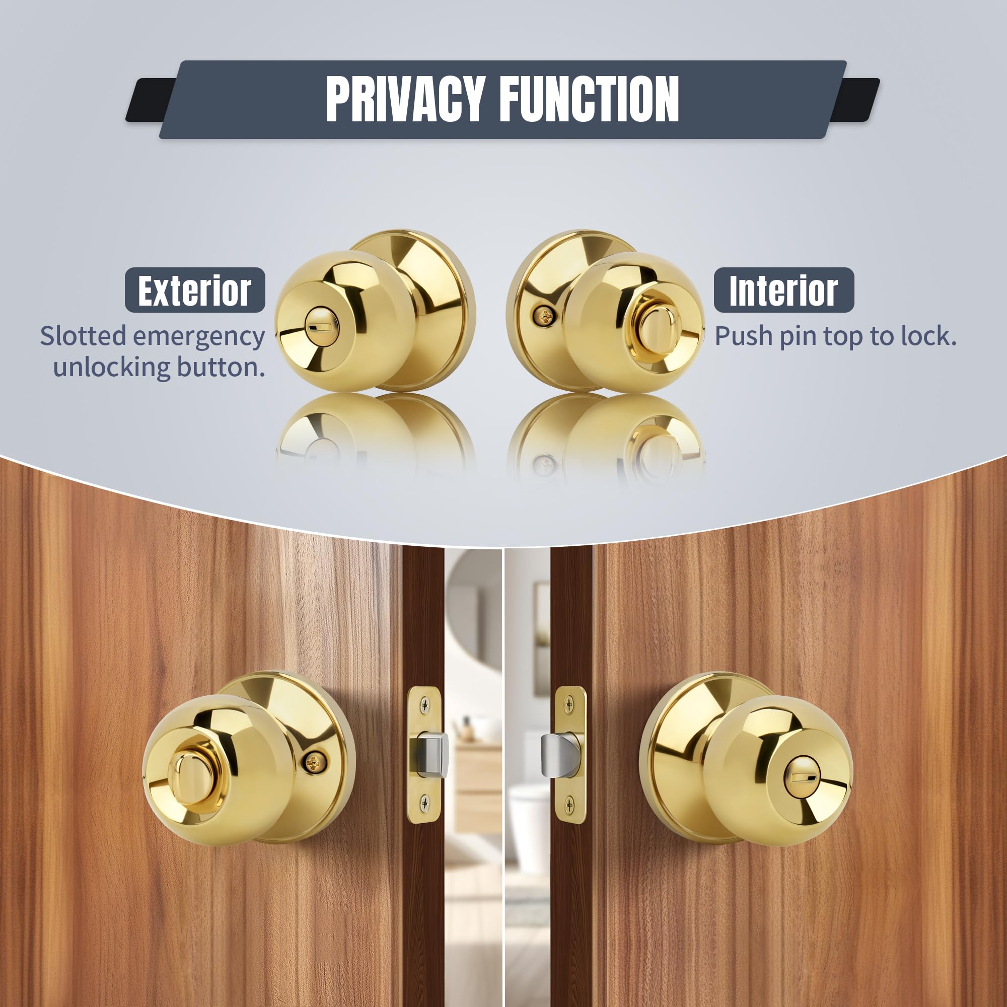 Moquin Gold Privacy Door Knob - Keyless Security -3