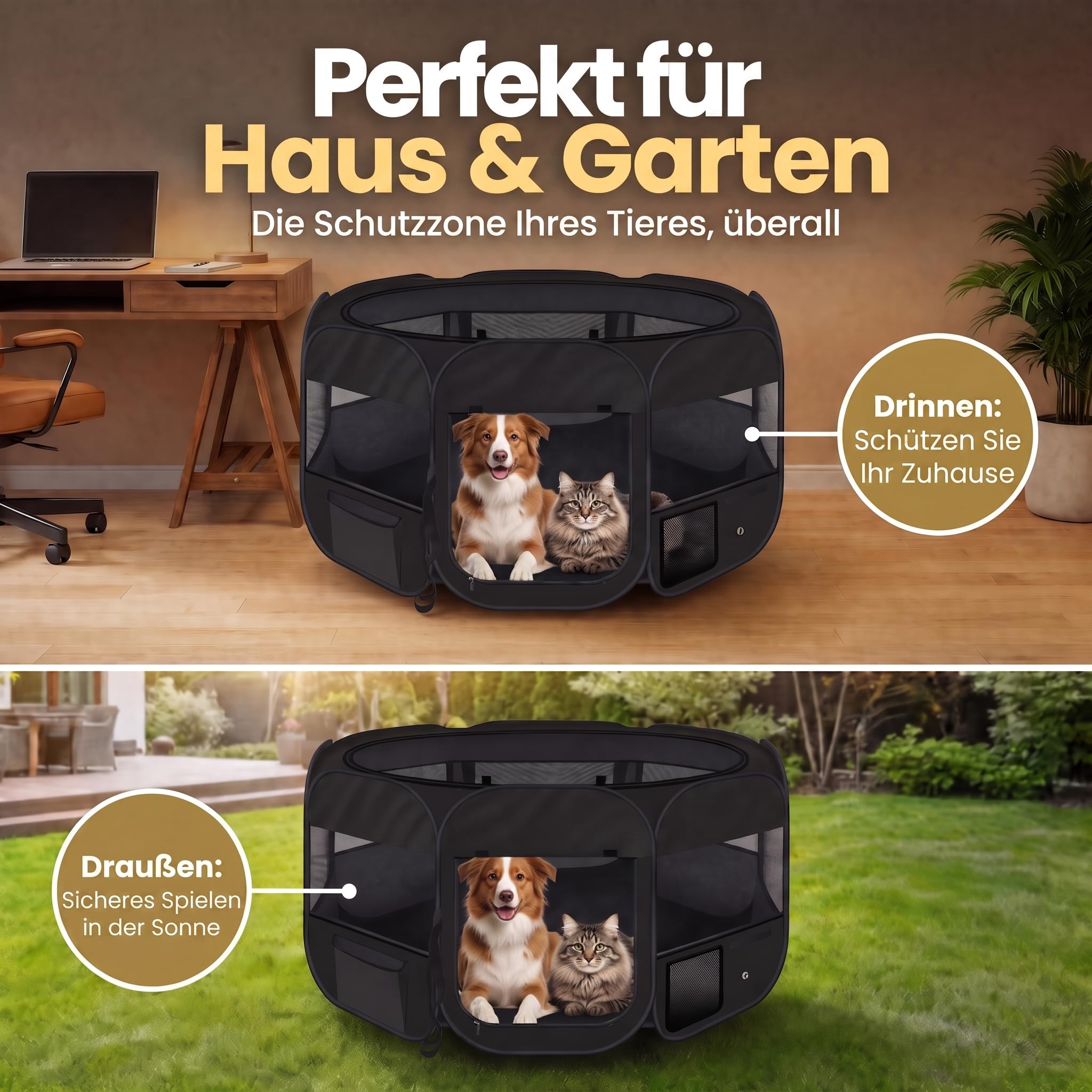 all Pets United® Welpenauslauf Indoor – XXL Laufstall für Hunde & Katzen | Faltbarer Freigehege-Laufstall für die Wohnung – Oxford-Gewebe, wasserfest, Pop-Up, 120 x 120 x 65 cm